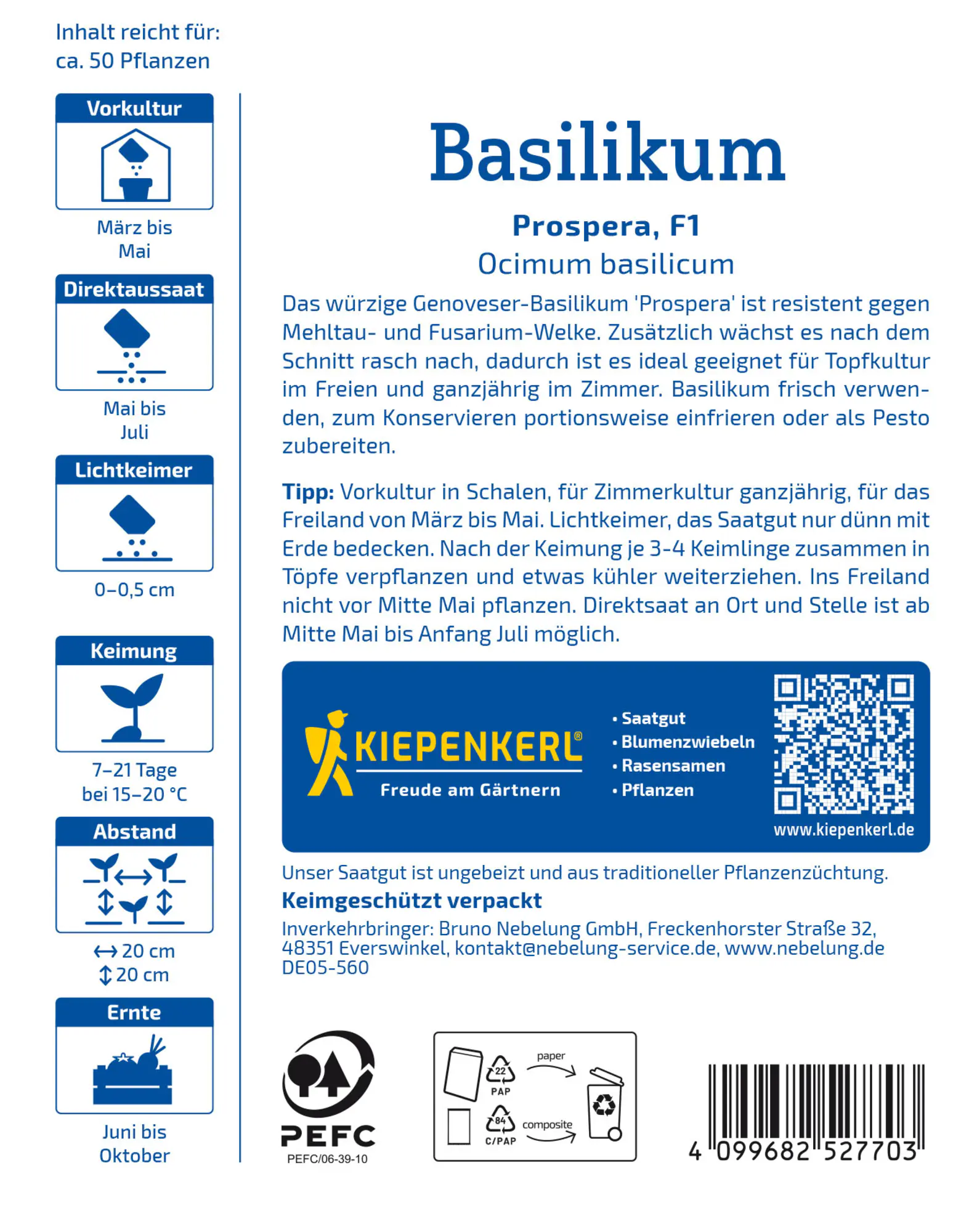 Kiepenkerl Profi-Line Saatgut Basilikum Prospera F1 für ca. 50 Pflanzen