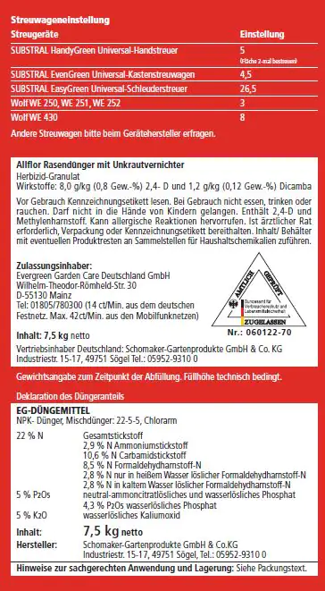 Allflor Rasendünger mit Unkrautvernichter 7,5 kg