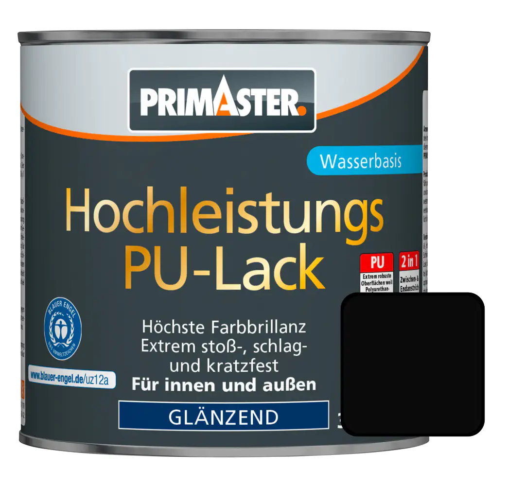 Primaster Hochleistungs-PU-Lack RAL 9005 750 ml 2in1 tiefschwarz glänzend