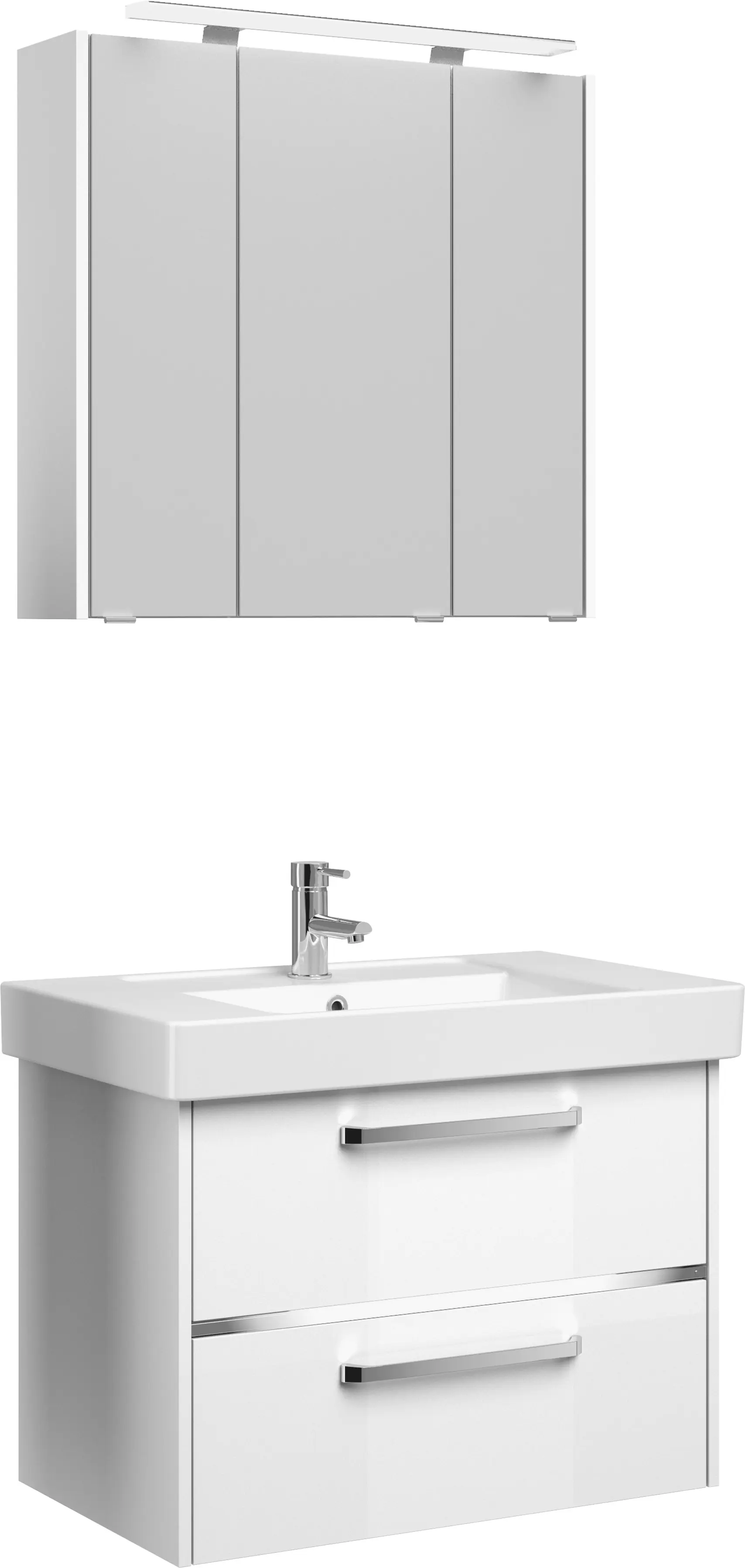 Primaster Badmöbel-Set Berlin weiß 80 cm LED-Leuchten, Keramikwaschtisch