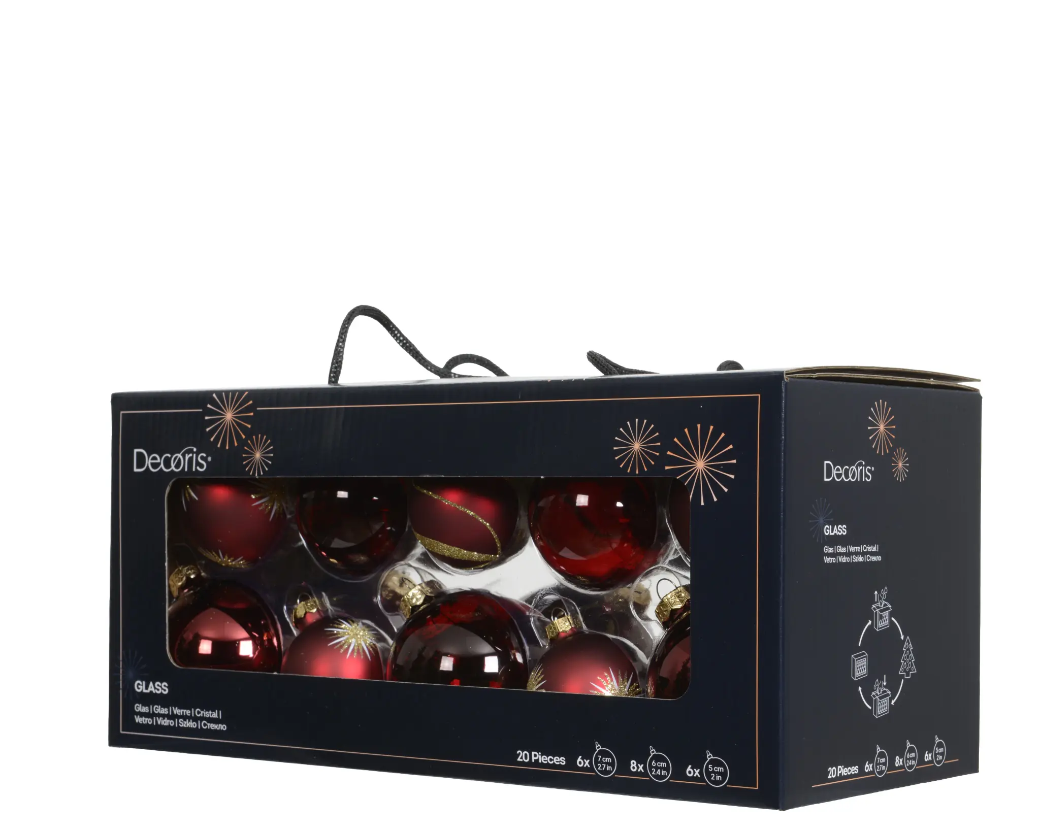 Decoris Weihnachtskugeln aus Glas Ø 5, 6, 7 cm ochsenblut 20 Stück