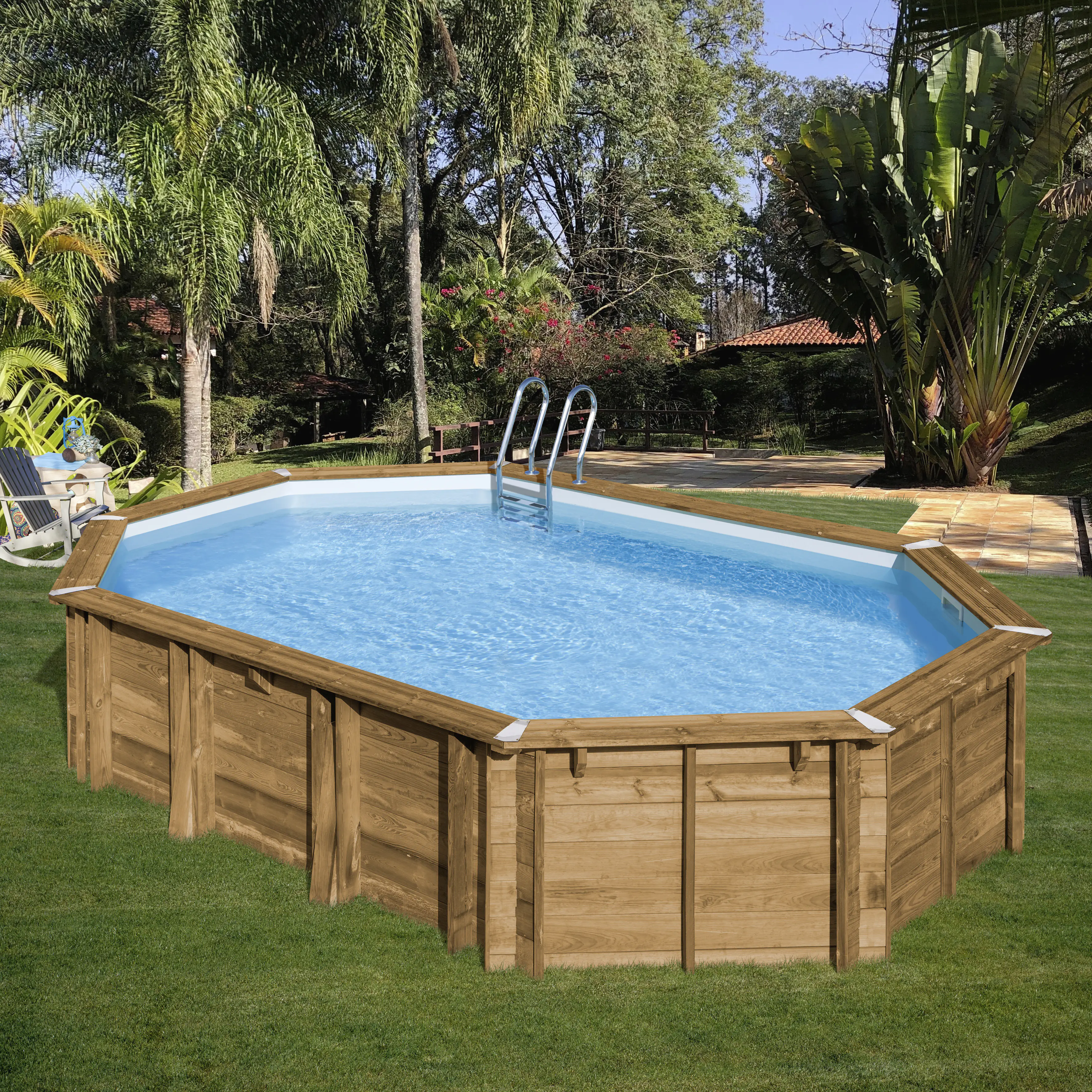 Gre Holzpool Safran 2 Komplettset oval 620 x 395 x 136 cm natur