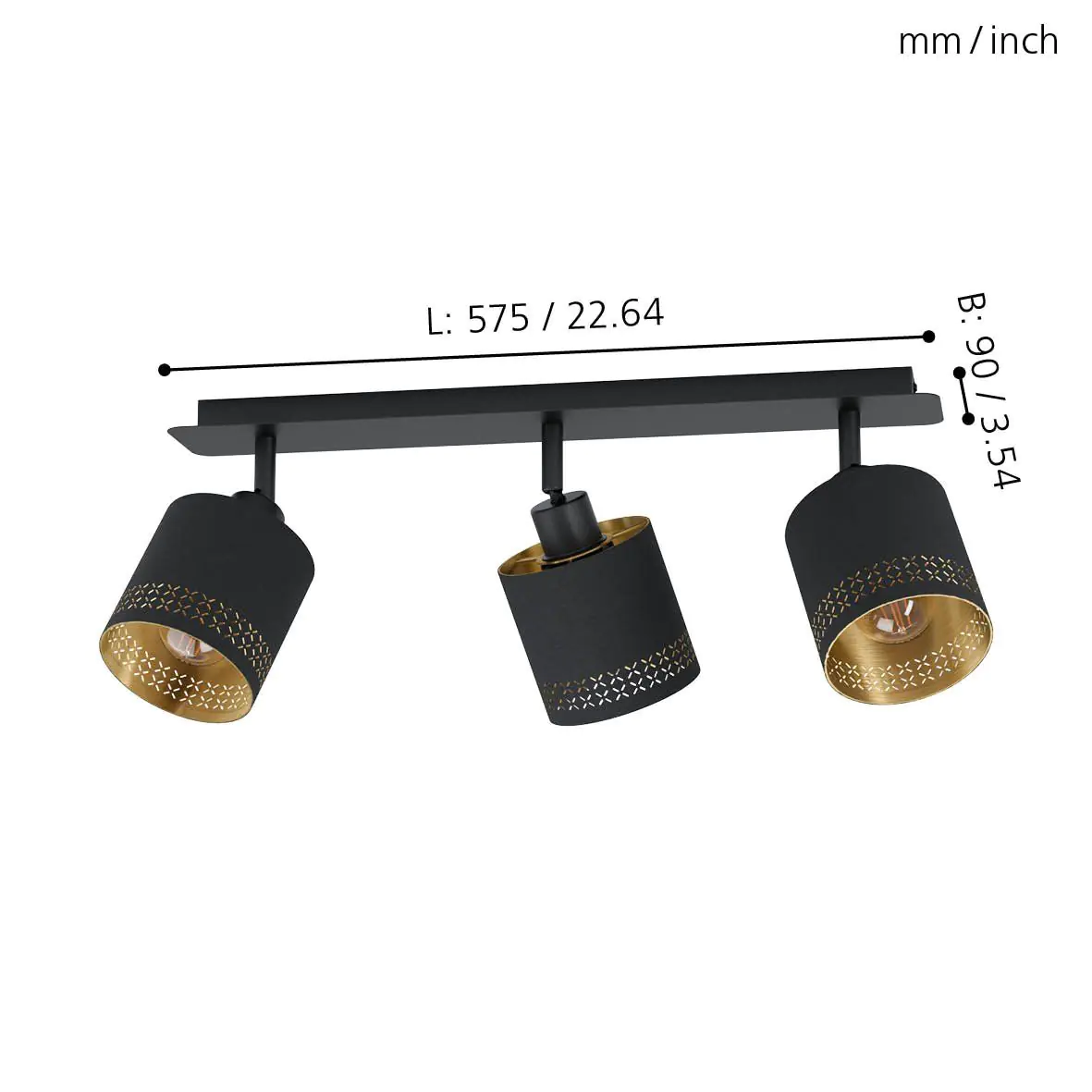 Eglo 3er Spot Esteperra schwarz-gold 57,5 x 9 cm E27