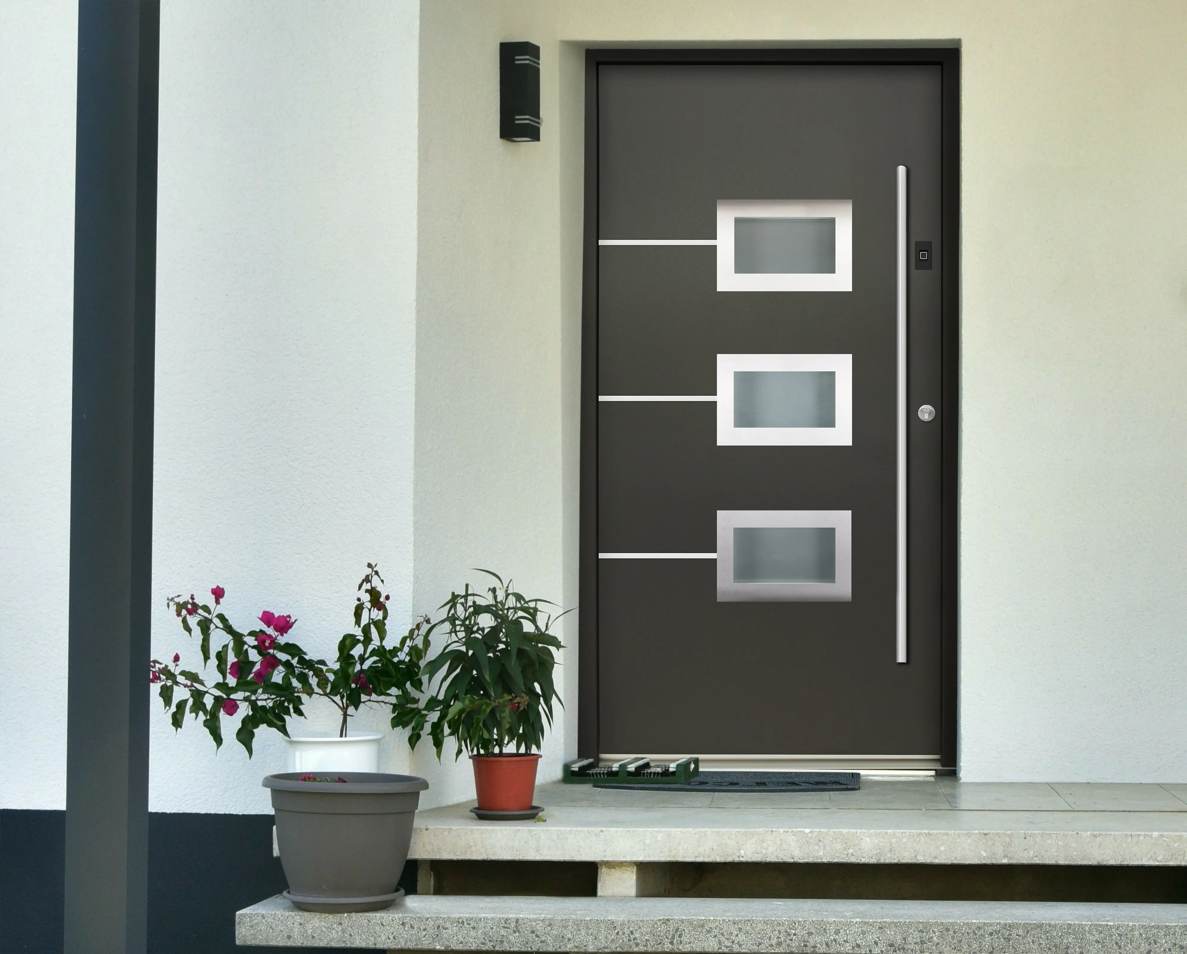 Splendoor Haustür Passivedoor Premium B03 Aluminium/Stahl anthrazit DIN rechts 98 x 208 cm mit Fingerscan