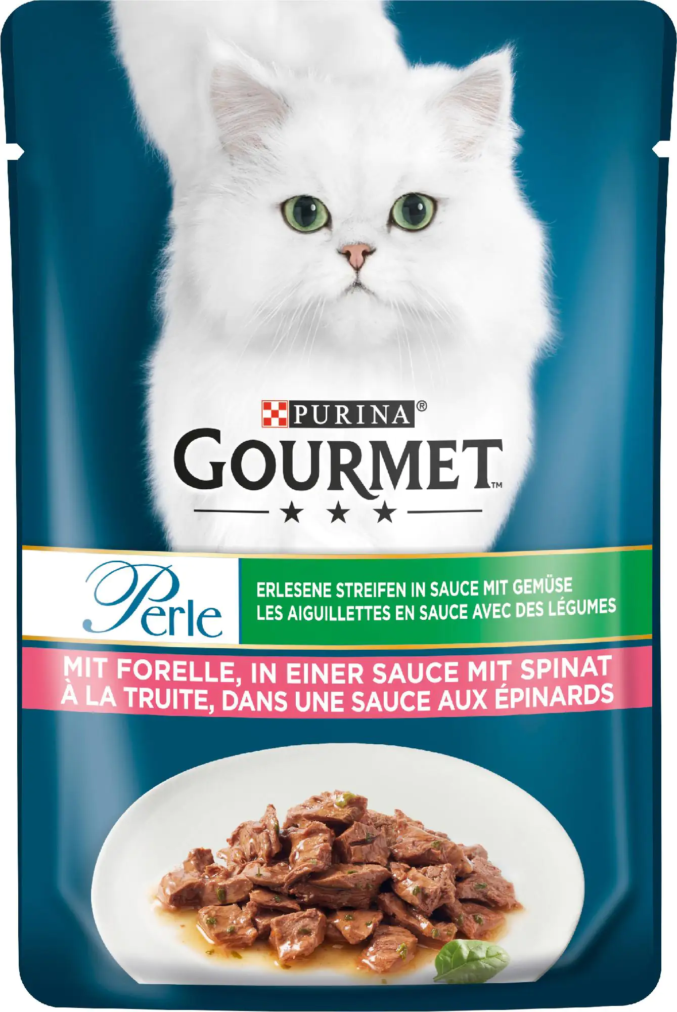 Gourmet Perle Erlesene Streifen Forelle in Sauce mit Spinat 85 g