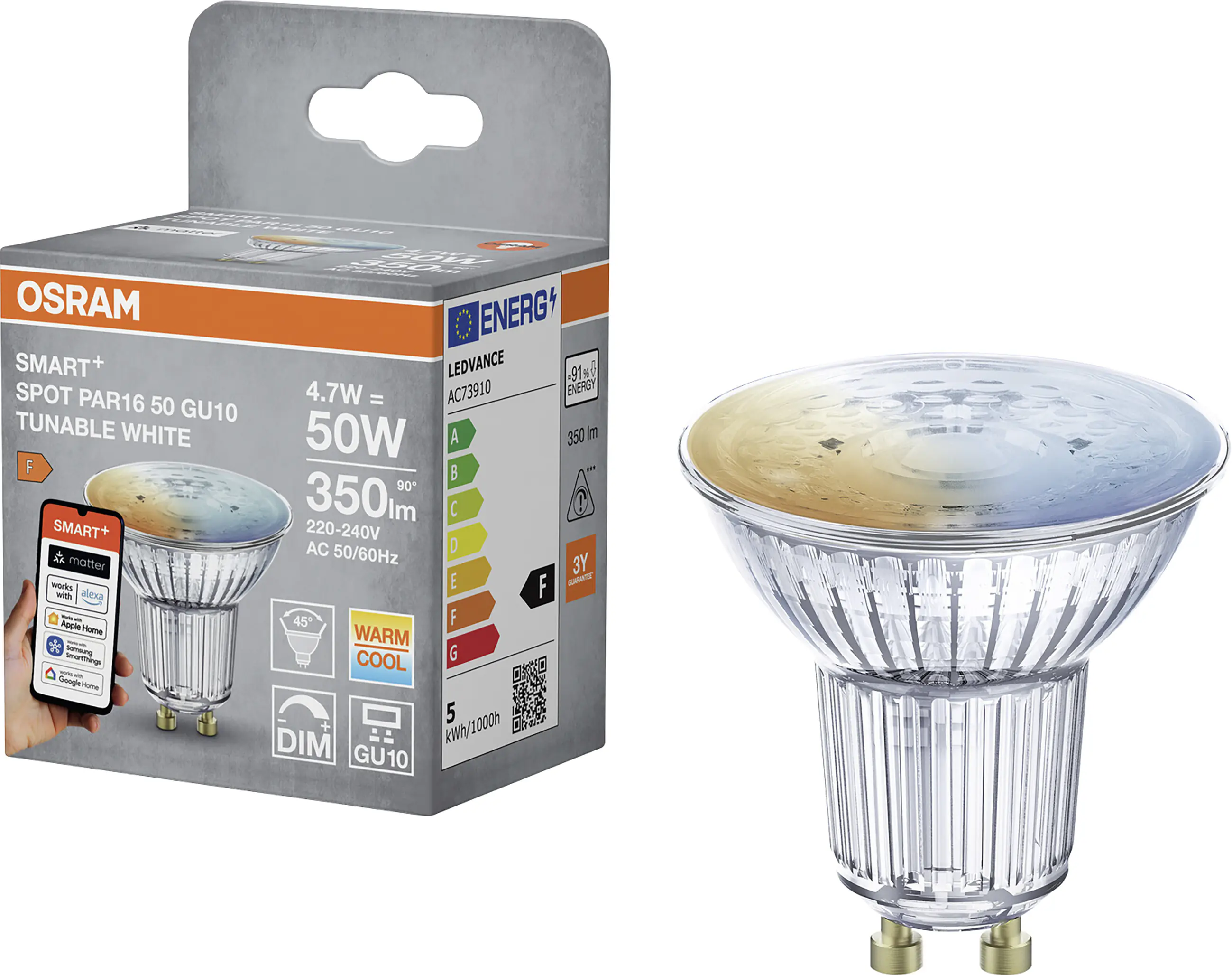 Osram SMART+ Matter Leuchtmittel GU10 Reflektor PAR16 45° 4.7W matt CCT Osram SMART+ Matter Leuchtmittel GU10 Reflektor PAR16 45° 4.7W matt CCT