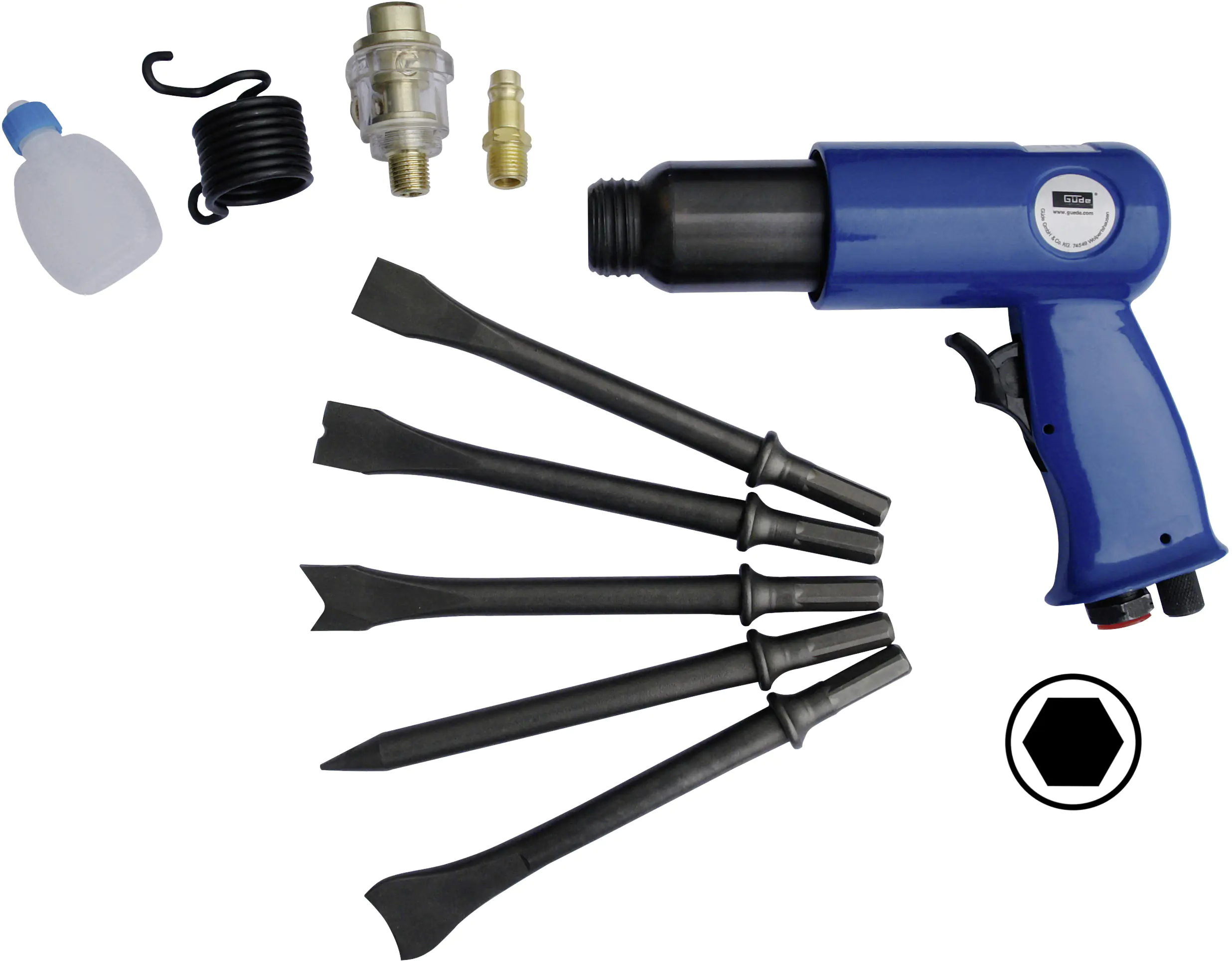 Güde Druckluft-Meisselhammer-Set inkl. 6 Meissel Güde Druckluft-Meisselhammer-Set inkl. 6 Meissel