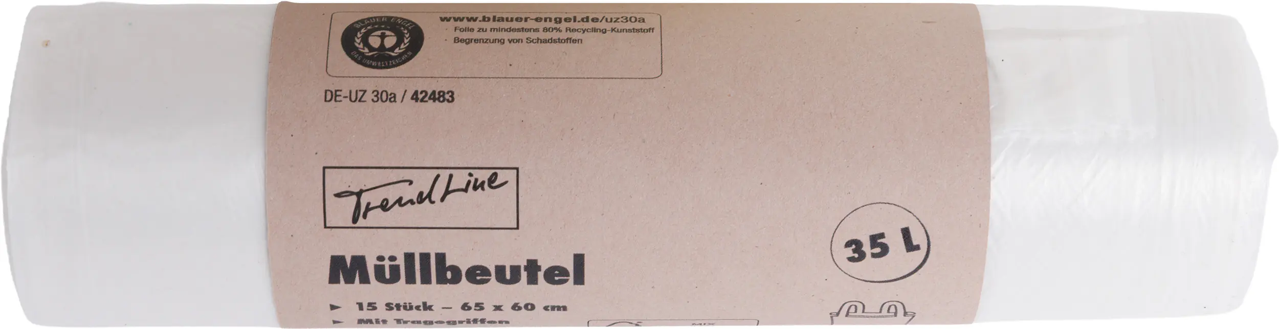 Trendline Müllbeutel 35 L, transparent+Tragegriff, 15 Stück