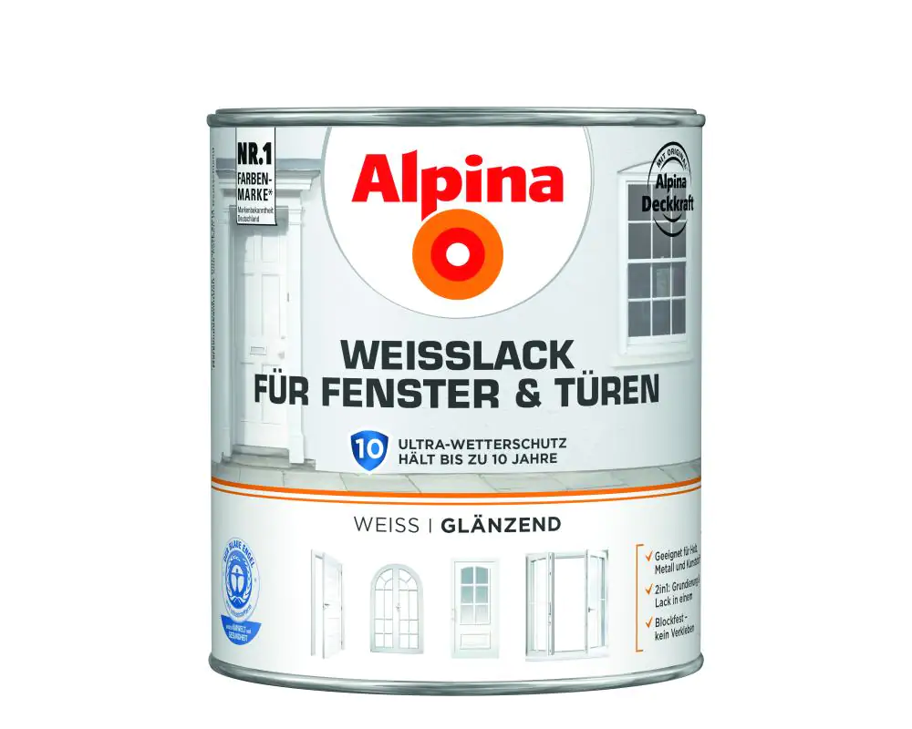Alpina Weißlack für Fenster & Türen 2 L weiß glänzend Alpina Weißlack für Fenster & Türen 2 L weiß glänzend