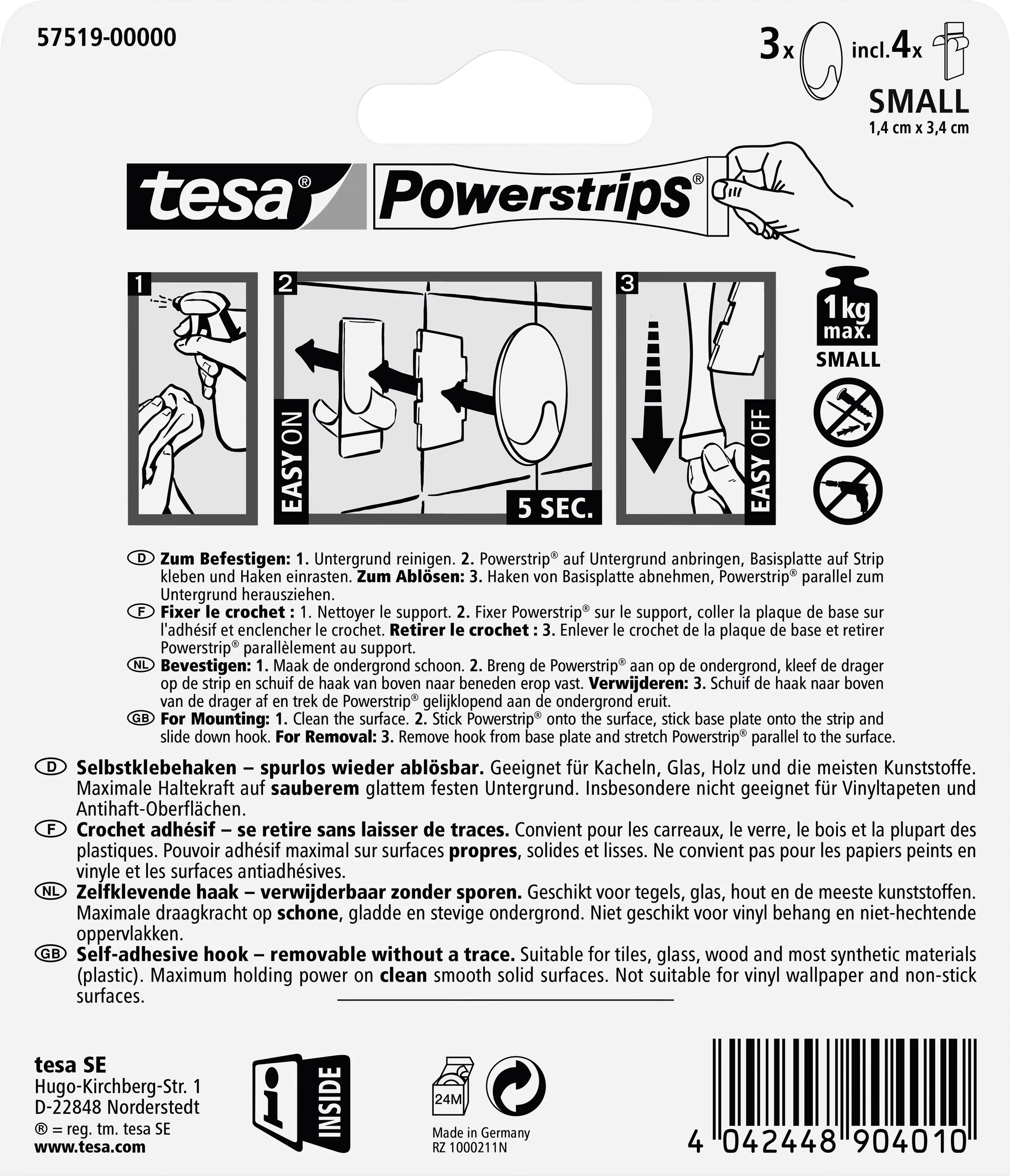 tesa Haken Powerstrip Small oval, matt-chrome