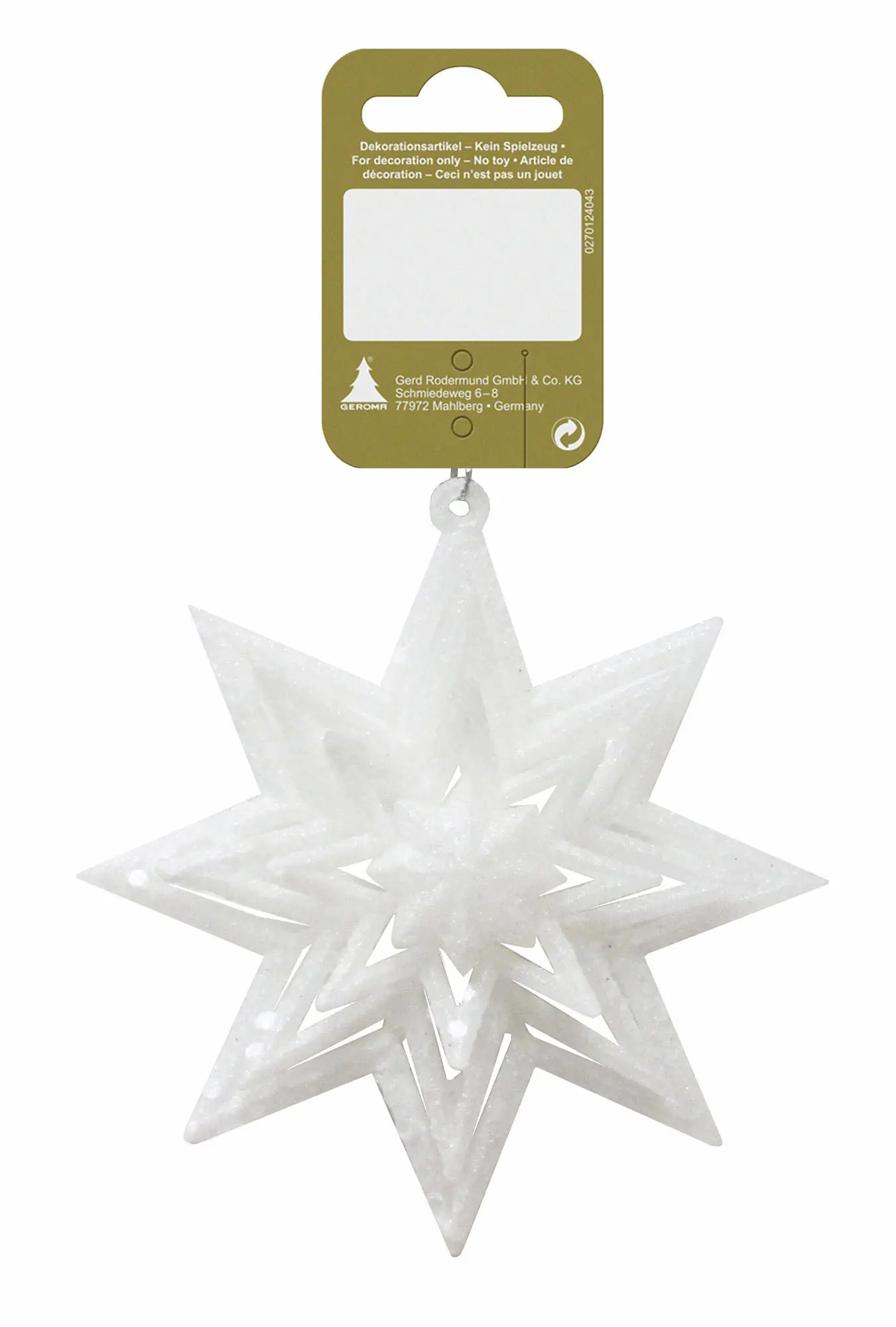 Dekoanhänger Glitzerstern aus Kunststoff 10 cm weiß 1 Stück