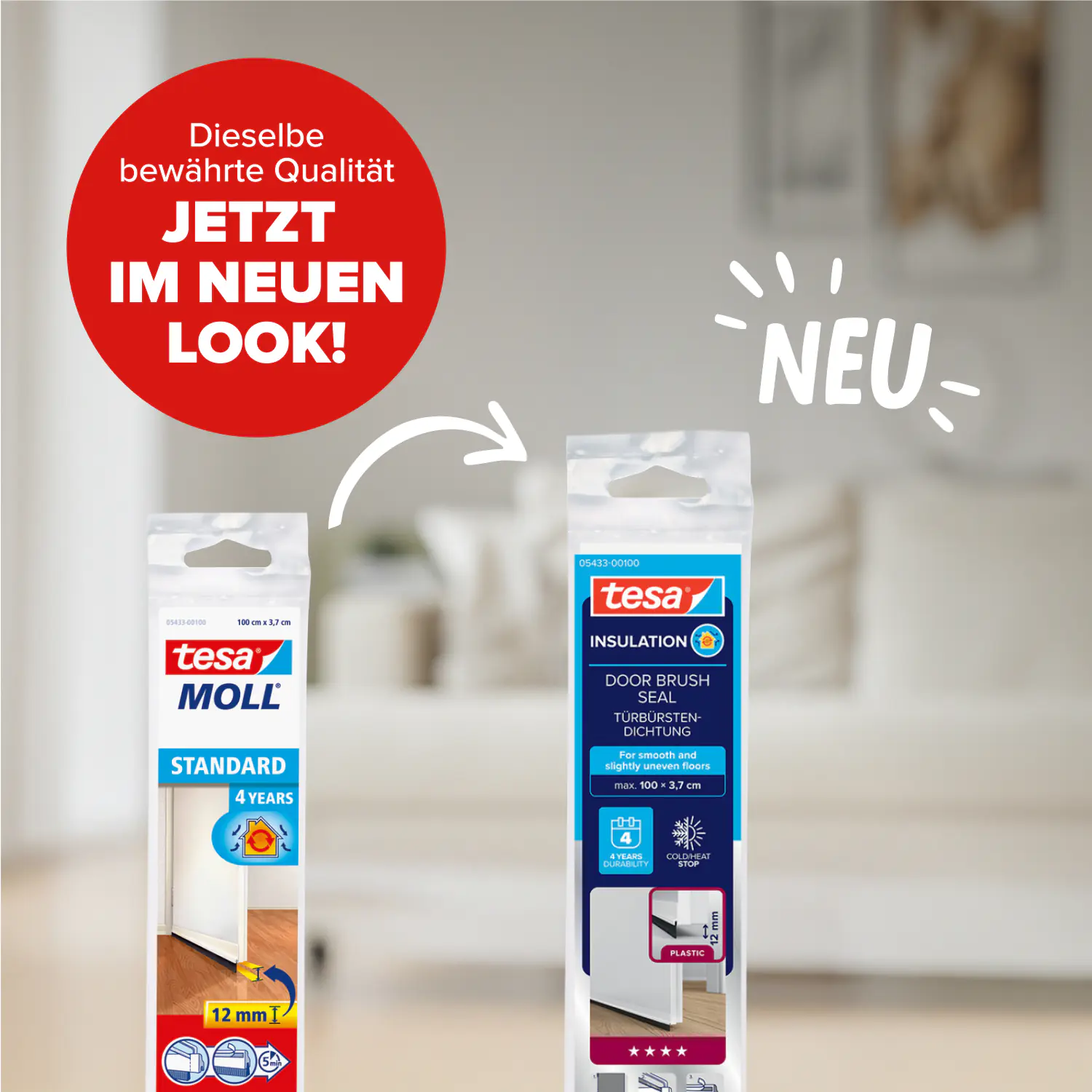 tesa Moll Türdichtschiene weiß, für Spalten bis 12 mm
