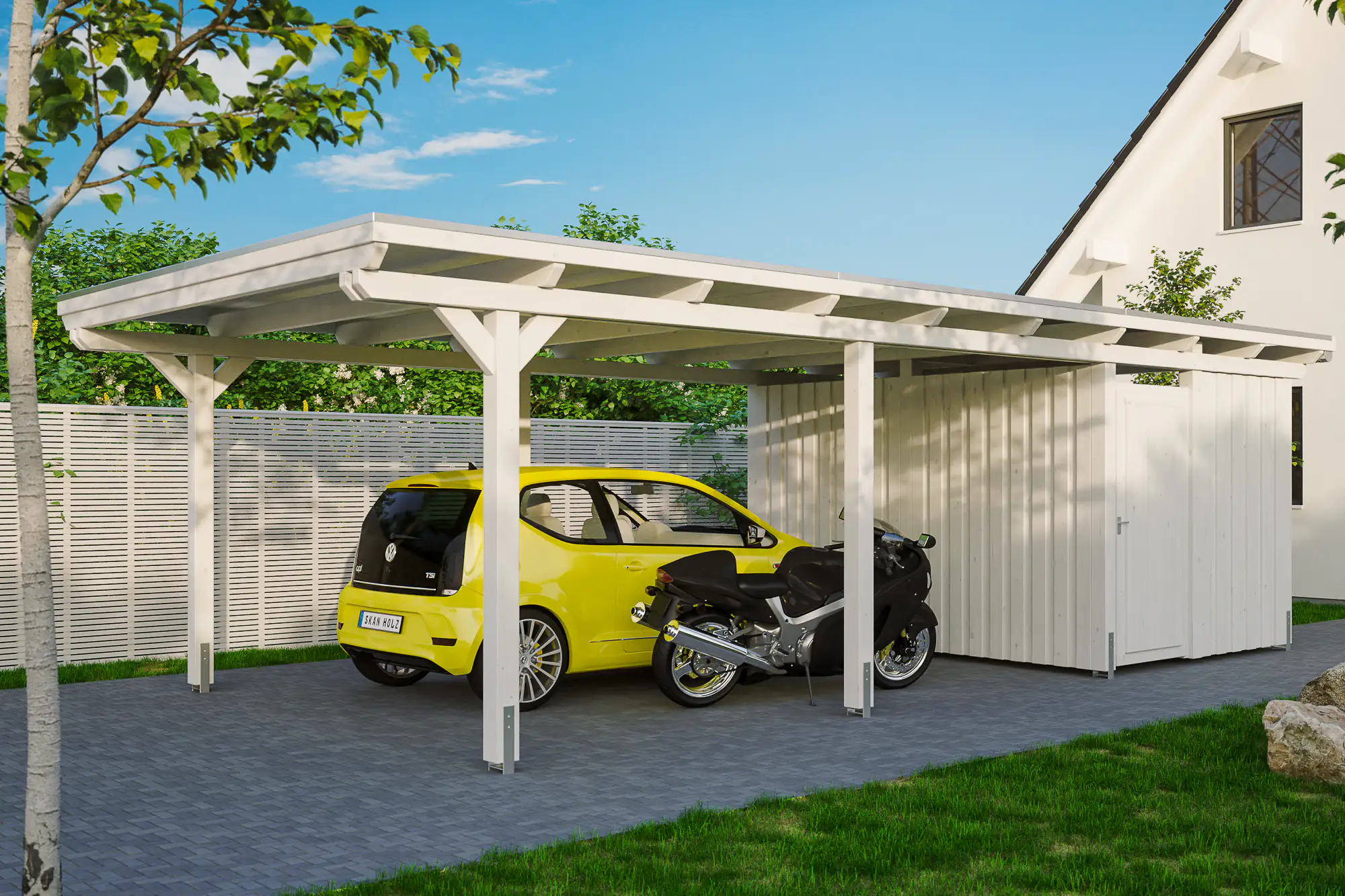 4018211023004 SKAN HOLZ Carport Emsland 404 x 846 cm mit EPDM-Dach mit Abstellraum