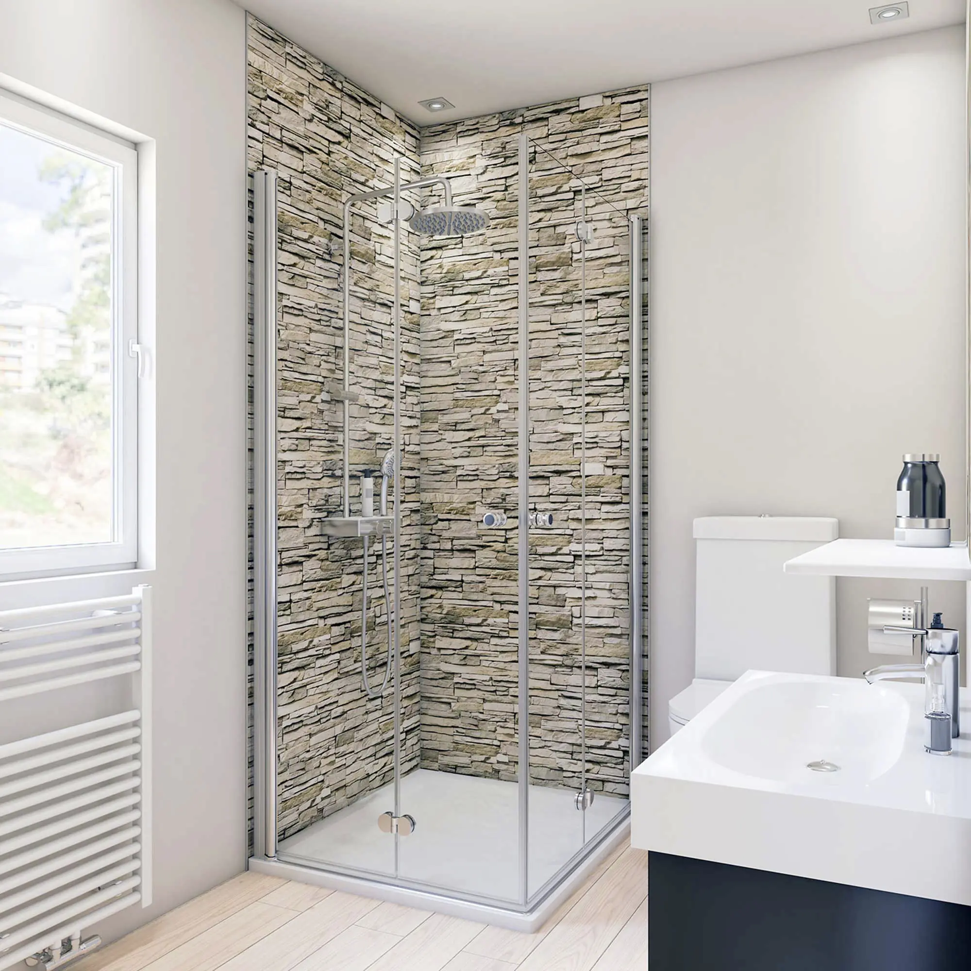 Breuer Duschrückwand Mauer-Optik hell Dekor 150 x 255 x 0,3 cm