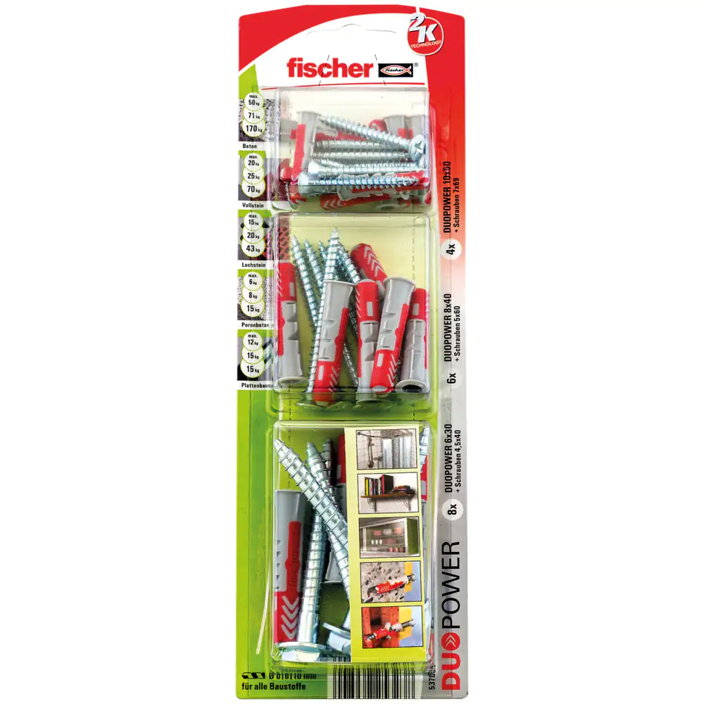 Fischer Dübel-Set Duopower 6.0, 8.0, 10.0 mm - 36 Stück Fischer Dübel-Set Duopower 6.0, 8.0, 10.0 mm - 36 Stück