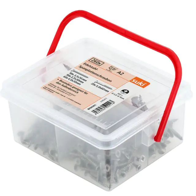 Suki Holzbauschrauben im Eimer PZ 2 Edelstahl A2 260 teilig