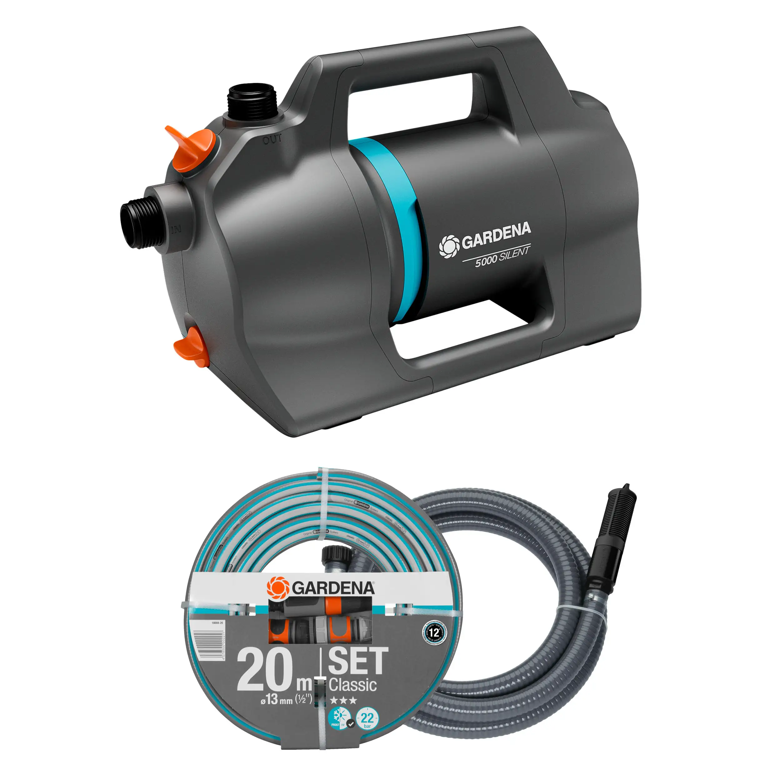 Gardena Gartenpumpe-Set Silent max. Fördermenge: 5.100 l/h 550 Watt