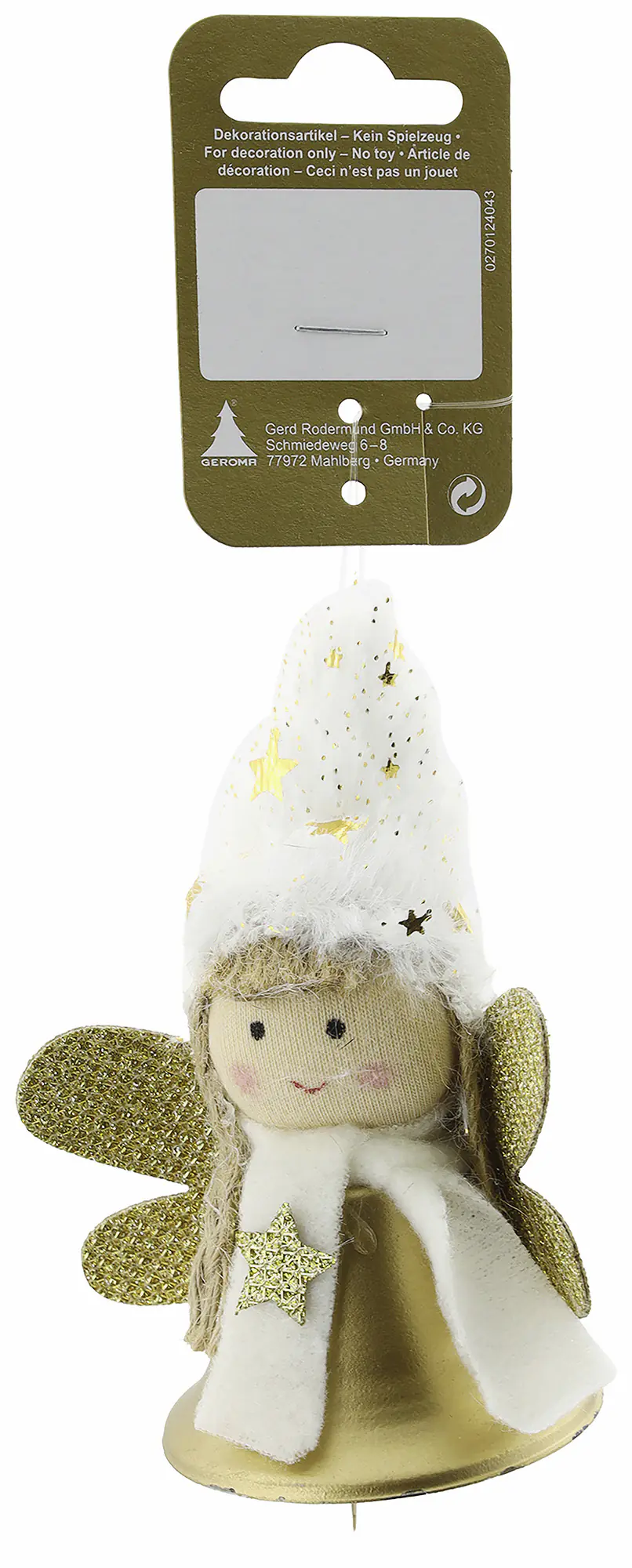 Dekofigur Glocke aus Metall mit Engelmotiv Ø 5 x 10 cm gold weiß 1 Stück