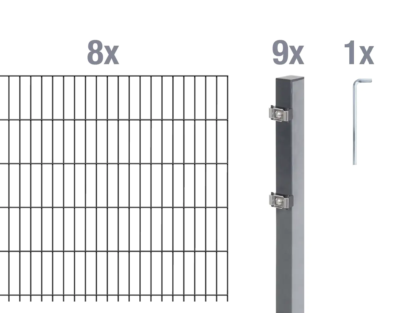 Alberts Doppelstabmatten-Grundset 16 m 200 x 80 cm 6/5/6 anthrazit
