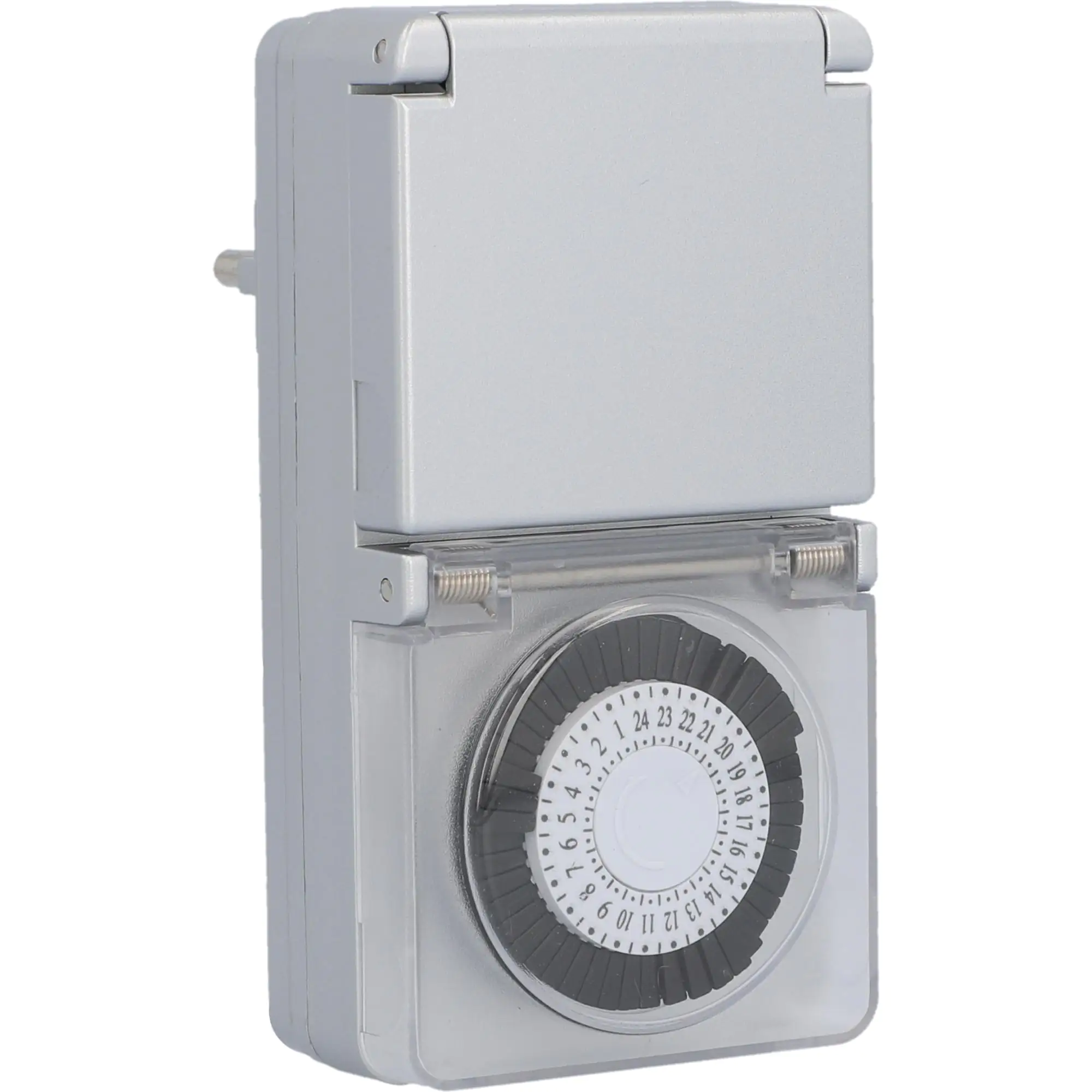 Zeitschaltuhr 3.500 W mit Schutzabdeckung mechanisch, silber, IP44 Zeitschaltuhr 3.500 W mit Schutzabdeckung mechanisch, silber, IP44