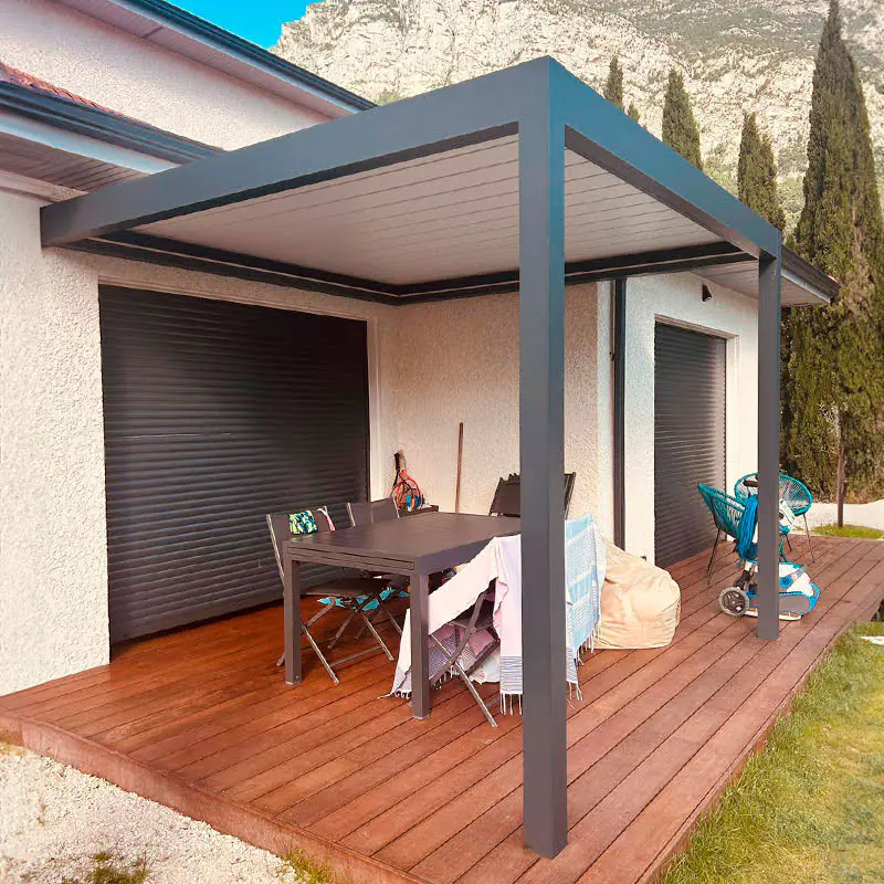 Lamellen Terrassenüberdachung 480 x 367,1 x 273 cm grau-weiß