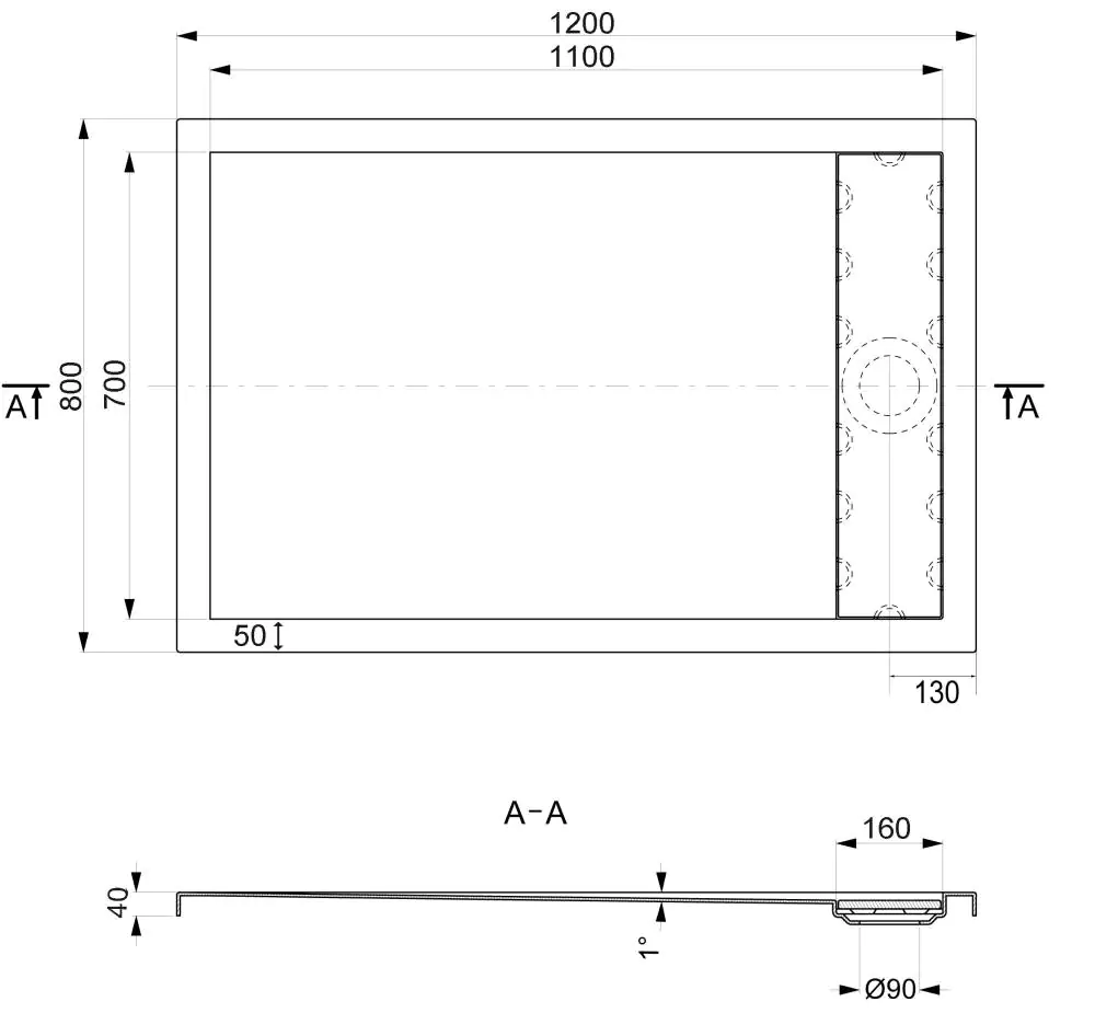Ottofond Duschwanne mit Ablaufrinne 120 x 80 cm, weiß