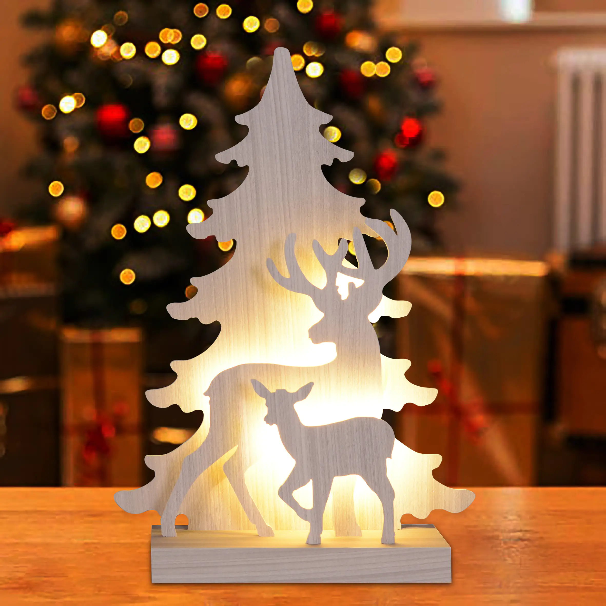 TrendLine LED Holzsilhouette Wald 41 x 29 cm warmweiß mit Timer