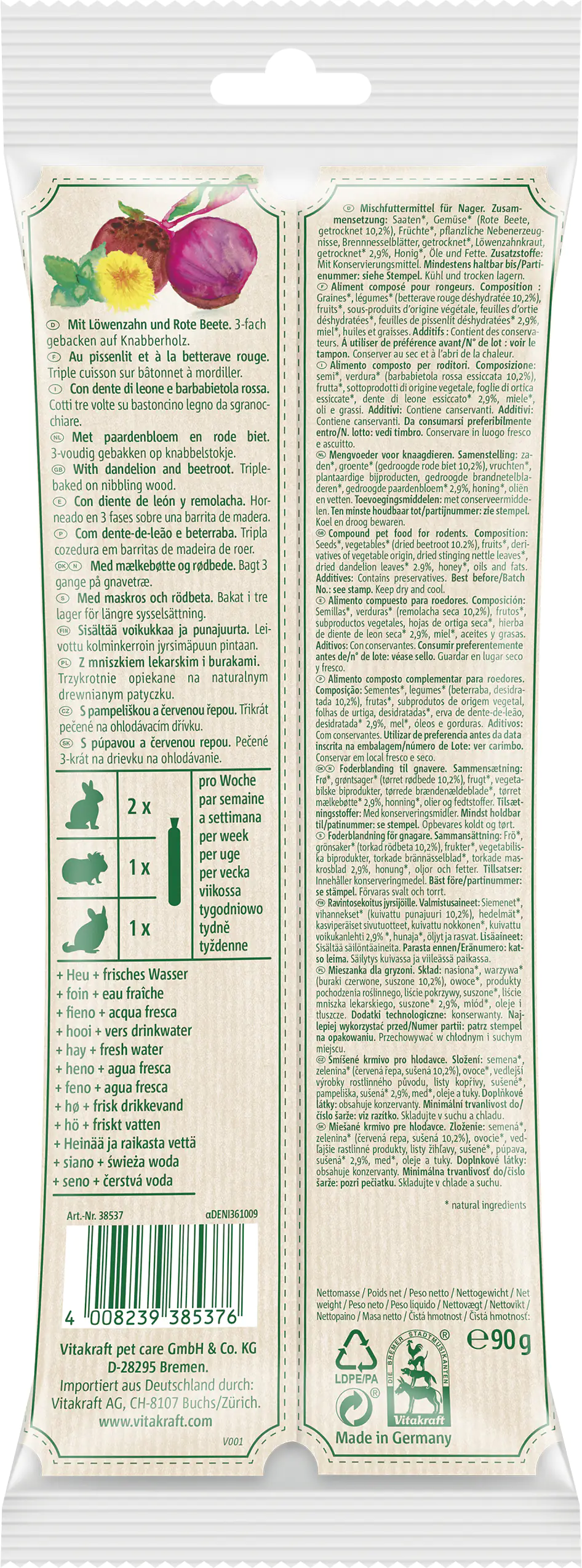 Vitakraft V.Verde Kräcker Löwenz/Rote Beete 2 Stück / 80 g Vitakraft V.Verde Kräcker Löwenz/Rote Beete 2 Stück / 80 g