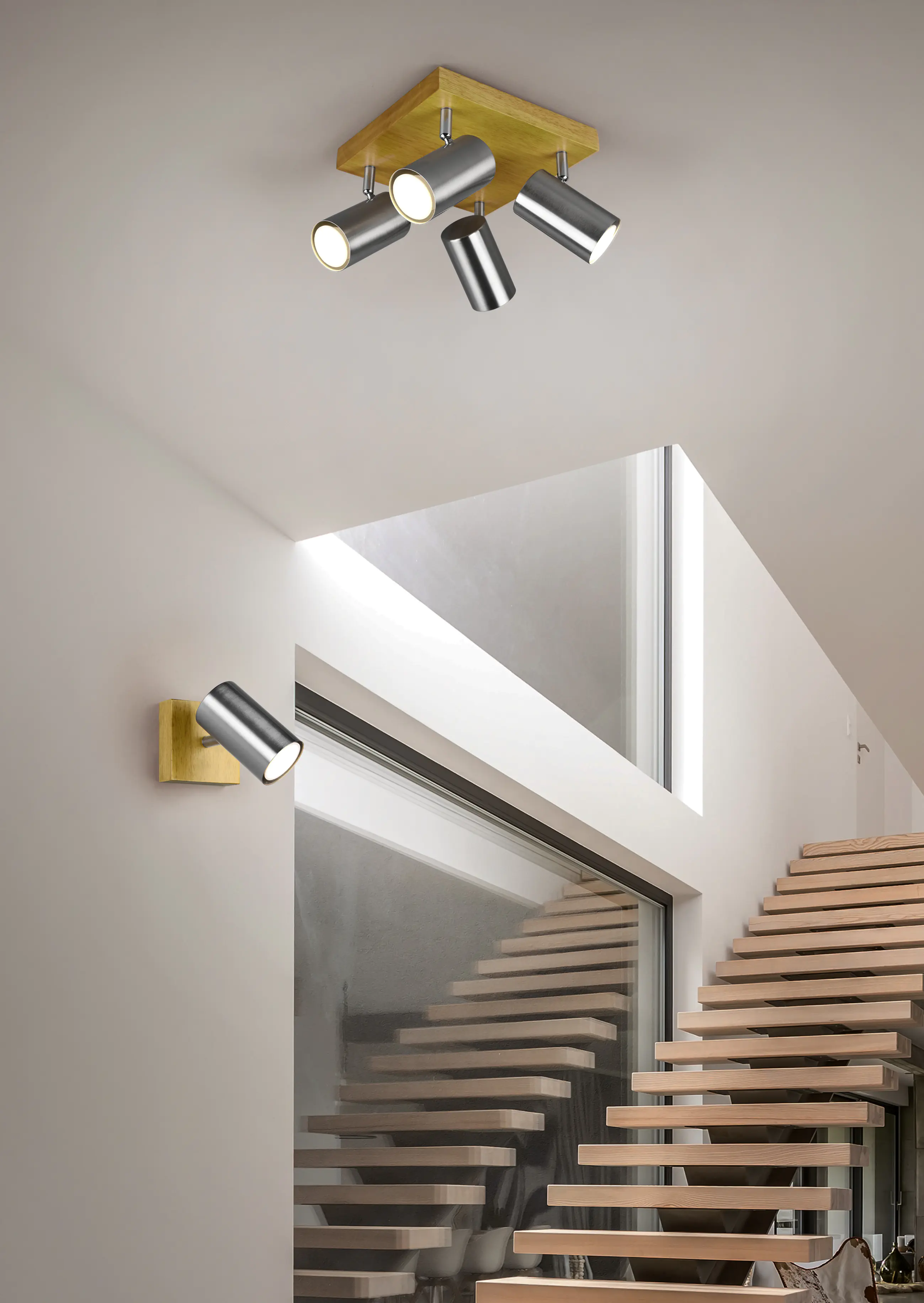 Trio Leuchten 4er Spot Marley GU10, nickel matt, holzfarbig