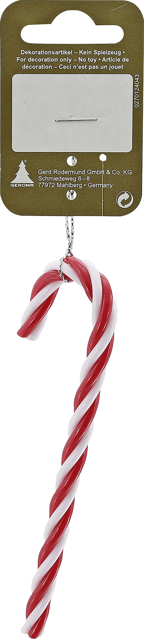 Dekoanhänger Zuckerstange Kunststoff 12,5 cm rot-weiß 