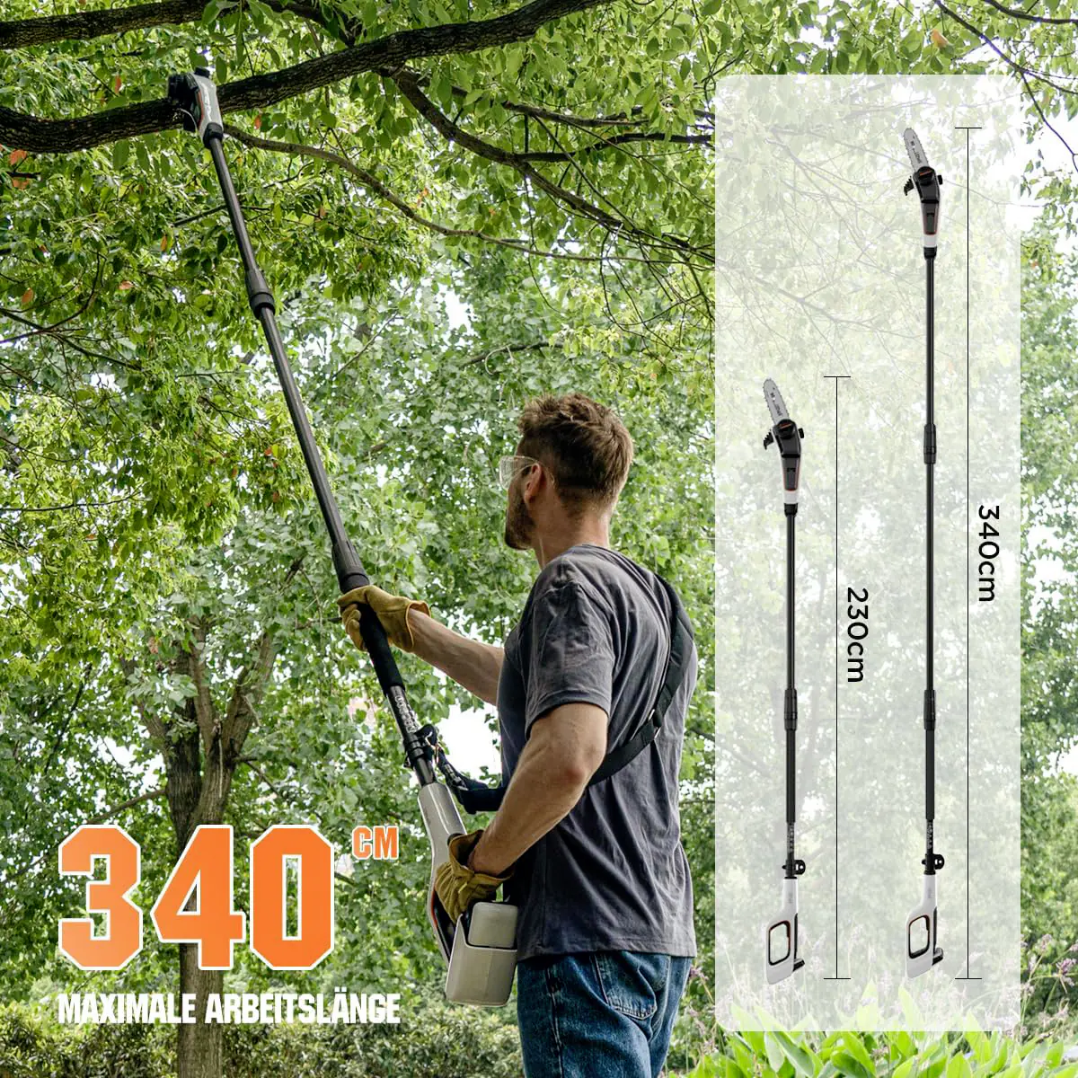 Litheli Akku-Hochentaster, 2 Ah, Schwertlänge: 200 mm, Länge Stiel: 340 cm Litheli Akku-Hochentaster, 2 Ah, Schwertlänge: 200 mm, Länge Stiel: 340 cm