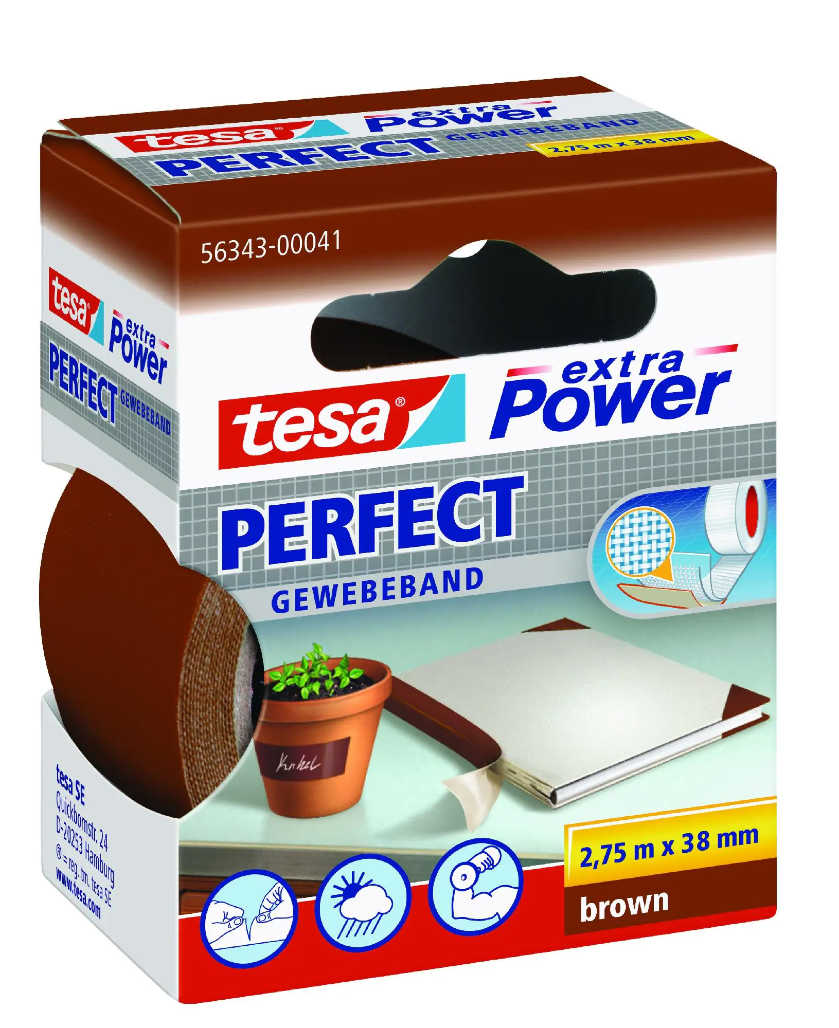 tesa extra Power Gewebeband Perfect 2,75 m x 38 mm, braun