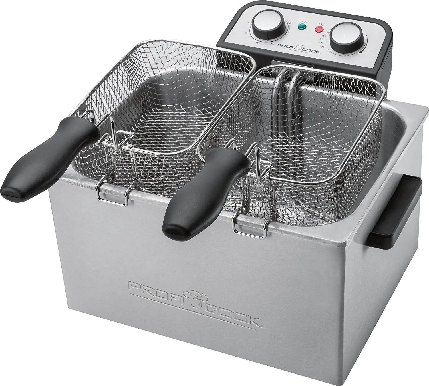 Profi Cook Doppel-Fritteuse PC-FR 1038 silber, 3000 Watt, 3 Frittierkörbe