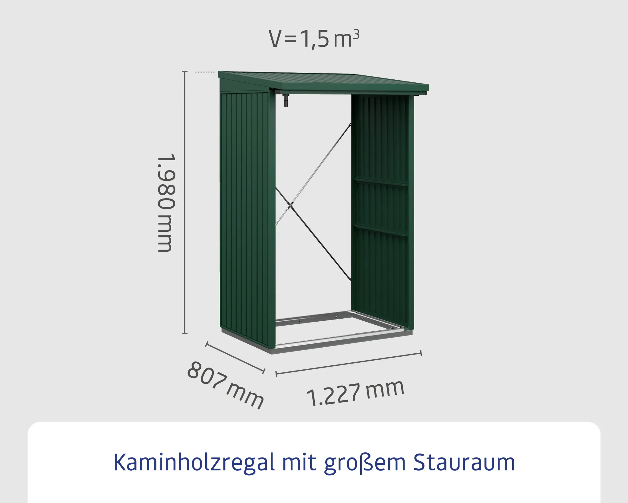 Ecostar Kaminholzregal Trend-V Typ 1, moosgrün, mit Verstrebung