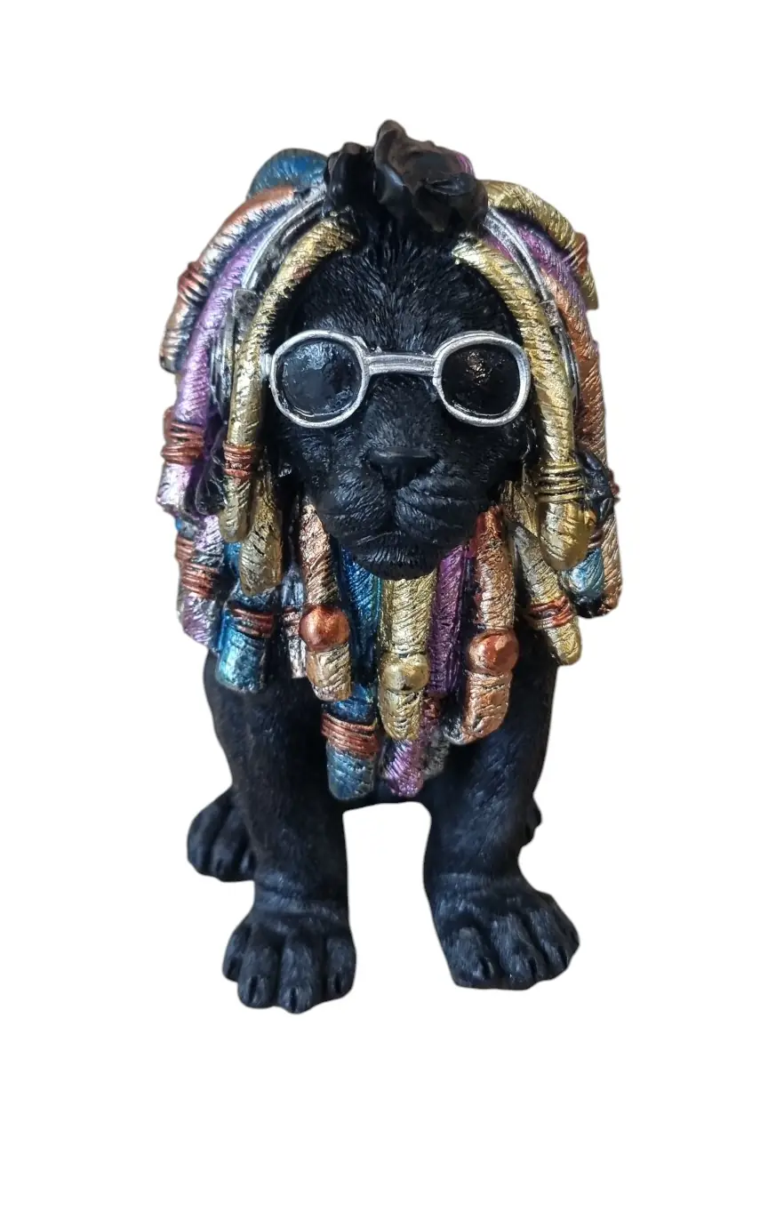 Dekofigur Löwe mit Brille 20 cm schwarz bunt