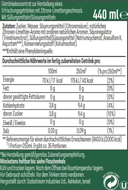Sodastream Drink Mix Sirup Zitrone-Limette 440 ml
