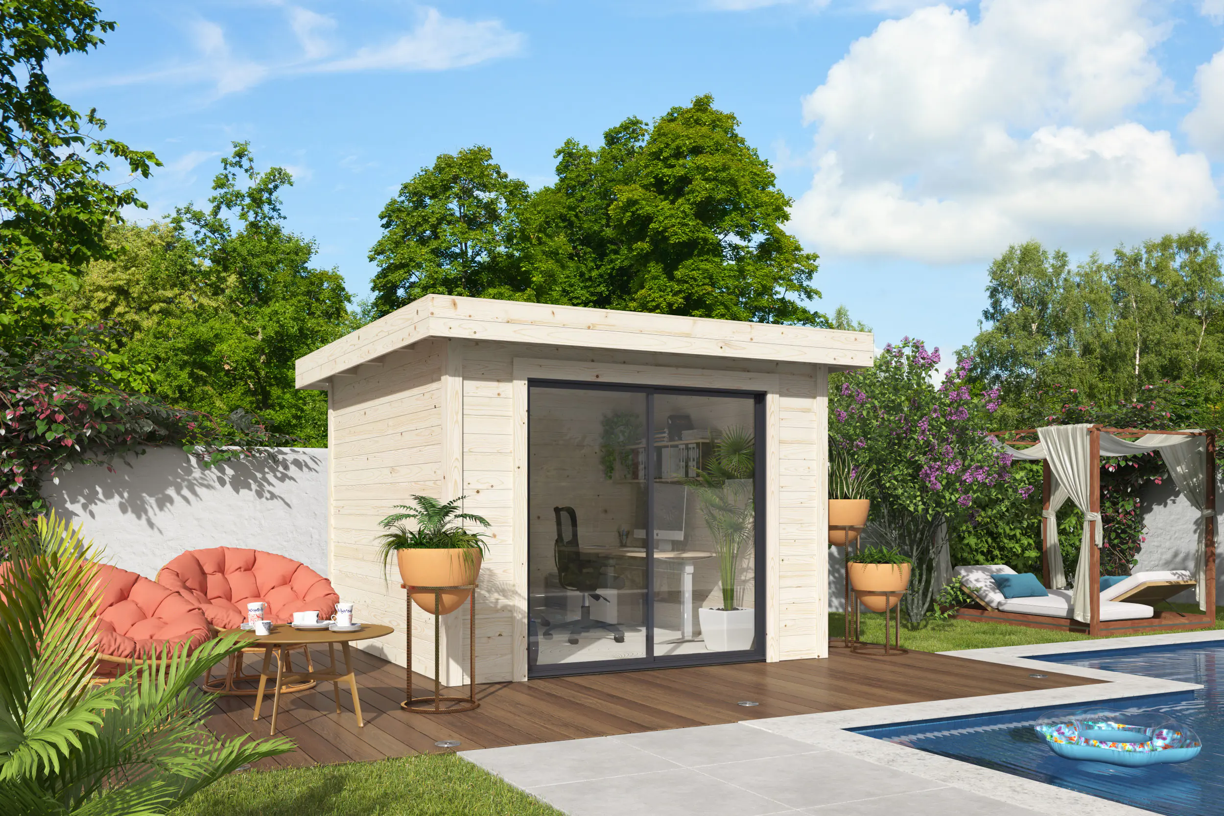 Palmako Gartenhaus Lydia 285 x 291 cm Schiebetüren naturbelassen Palmako Gartenhaus Lydia 285 x 291 cm Schiebetüren naturbelassen