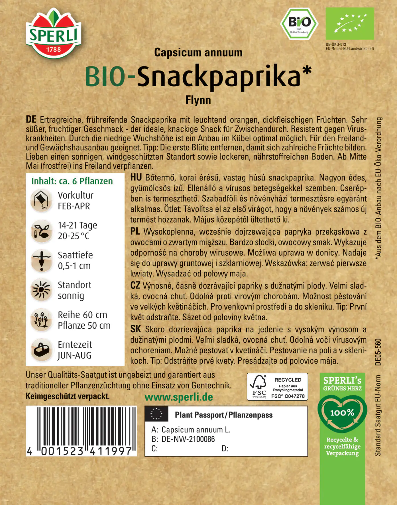 Sperli BIO Snackpaprika