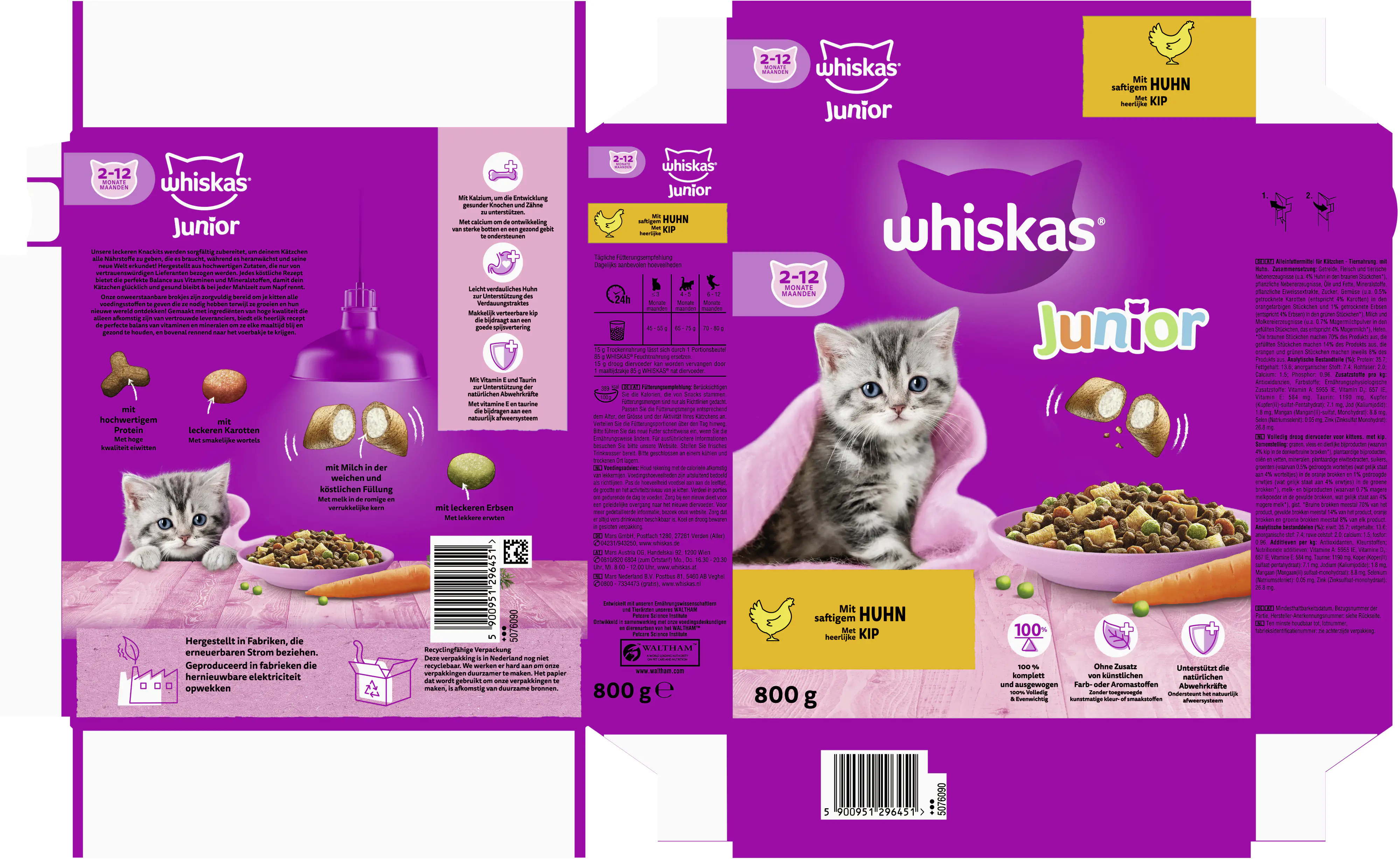 Whiskas Trockenfutter Junior 2-12 Monate mit Huhn 800 g