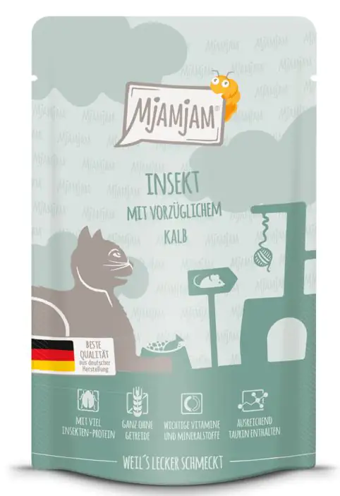 MjAMjAM Adult Quetschie Insekt mit Kalb Katzenfutter 125g