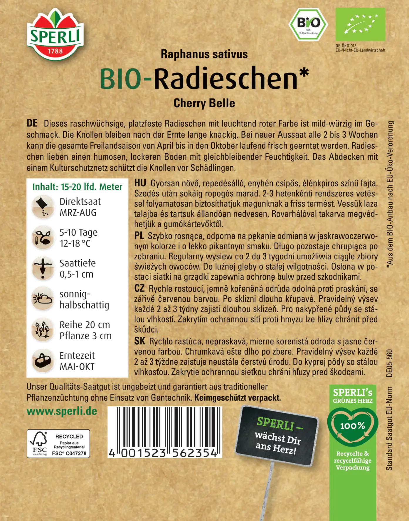 Sperli BIO Radieschen Cherry Belle