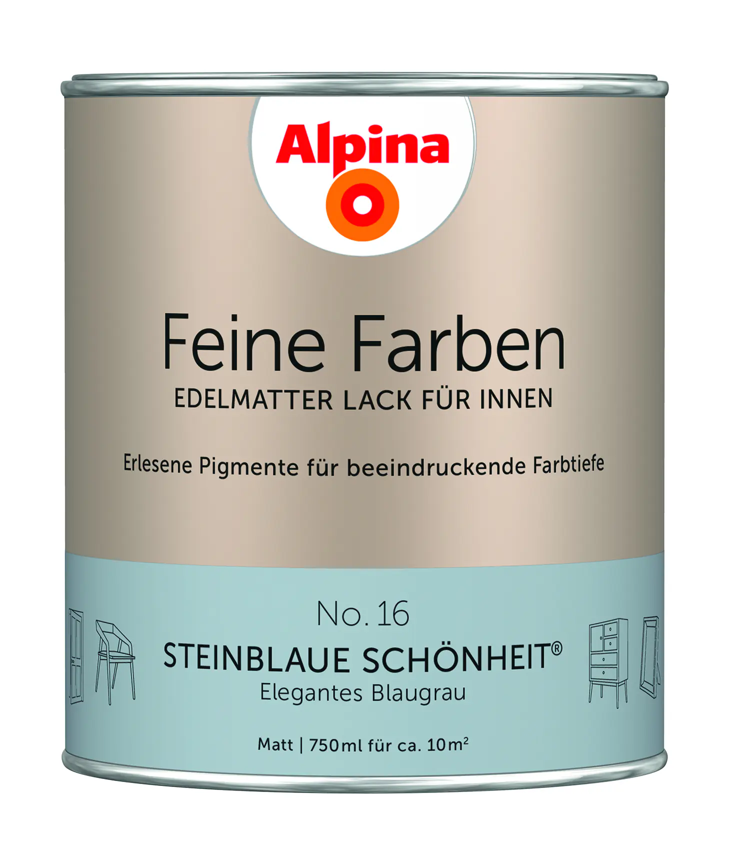 Alpina Feine Farben Lack No. 16 Steinblaue Schönheit - blaugrau 750 ml