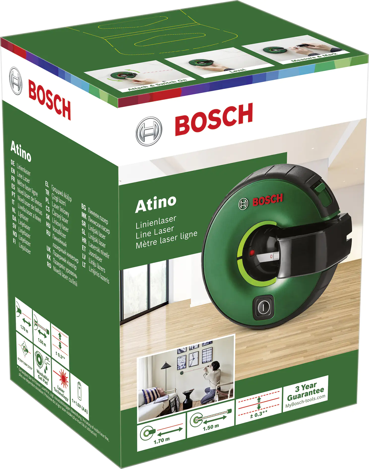 Bosch Linienlaser Atino mit 1 x 1,5 V LR6 (AA) Batterien Bosch Linienlaser Atino mit 1 x 1,5 V LR6 (AA) Batterien
