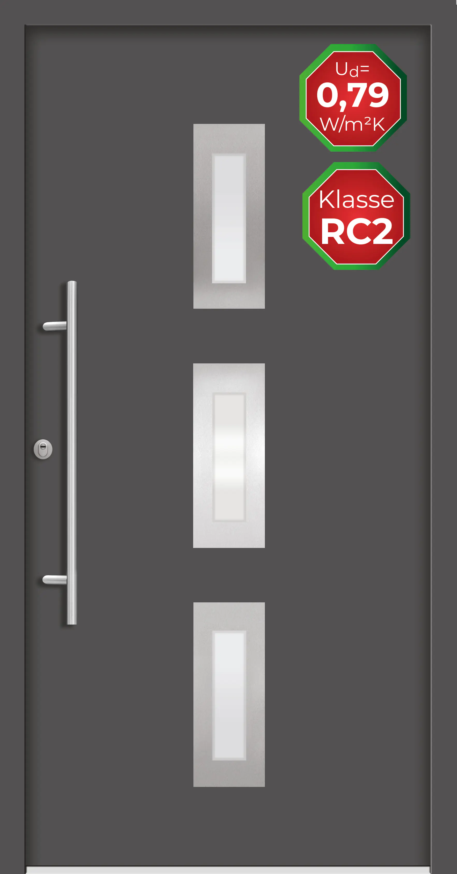 Splendoor Haustür Passivedoor Premium B02 RC2 Anthrazit DIN Links 110 x 210 cm