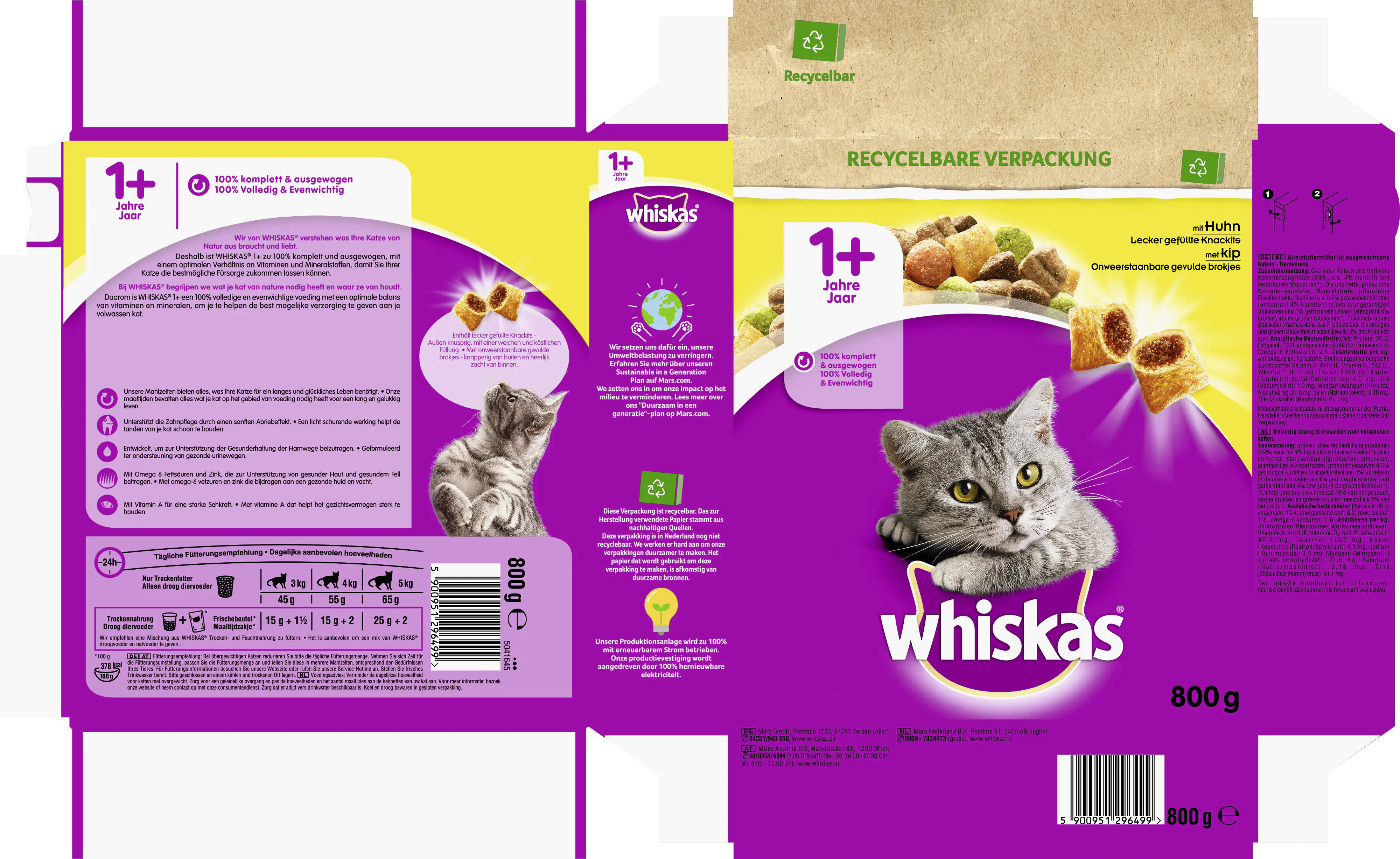 Whiskas Trockenfutter 1+ mit Huhn 800 g