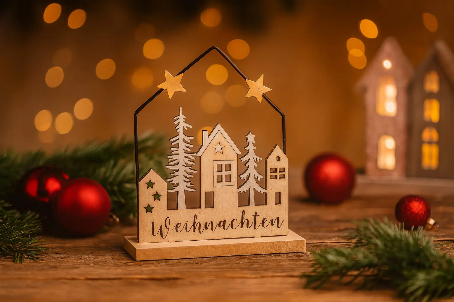 Dekoaufsteller Haus Weihnachten Holz 15 x 13 cm natur