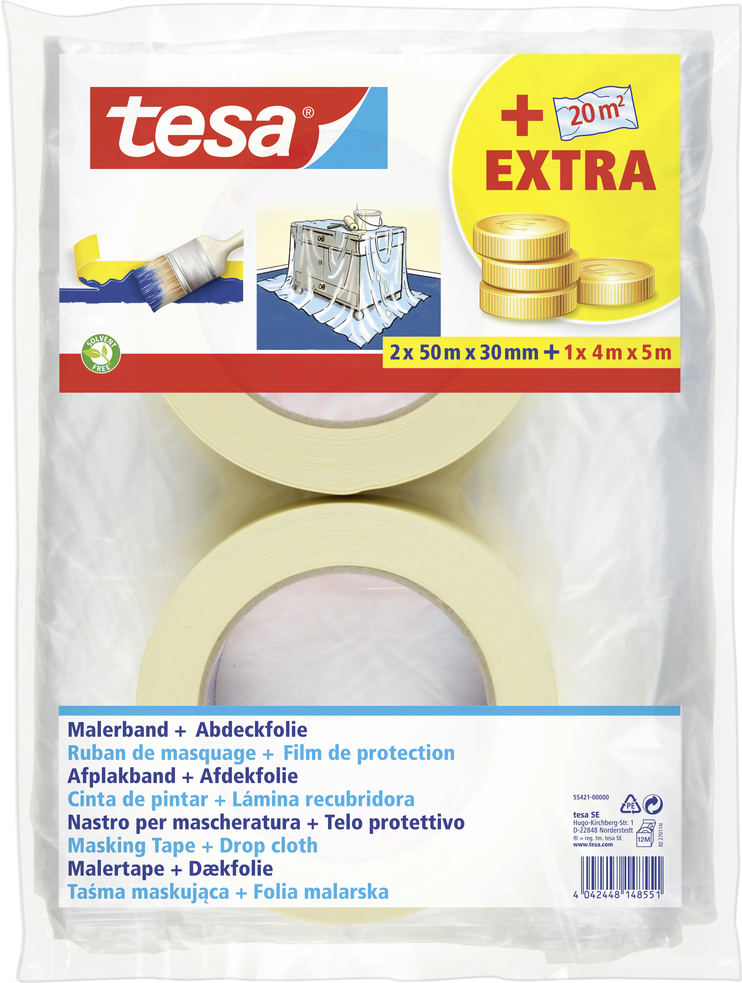tesa Set Universal 2 x Kreppband 50 m x 30 mm, 1 x Abdeckfolie 4 x 5 m tesa Set Universal 2 x Kreppband 50 m x 30 mm, 1 x Abdeckfolie 4 x 5 m