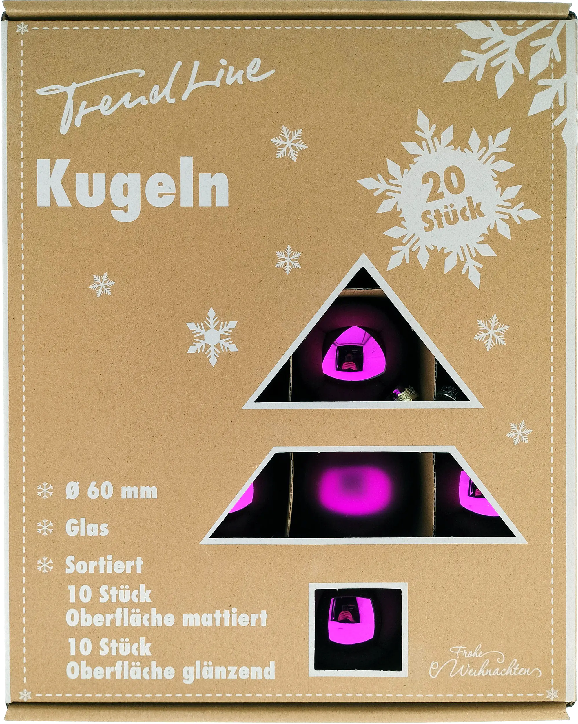 TrendLine Deko Set aus 20 Christbaumkugeln aus Glas 6 cm lila 