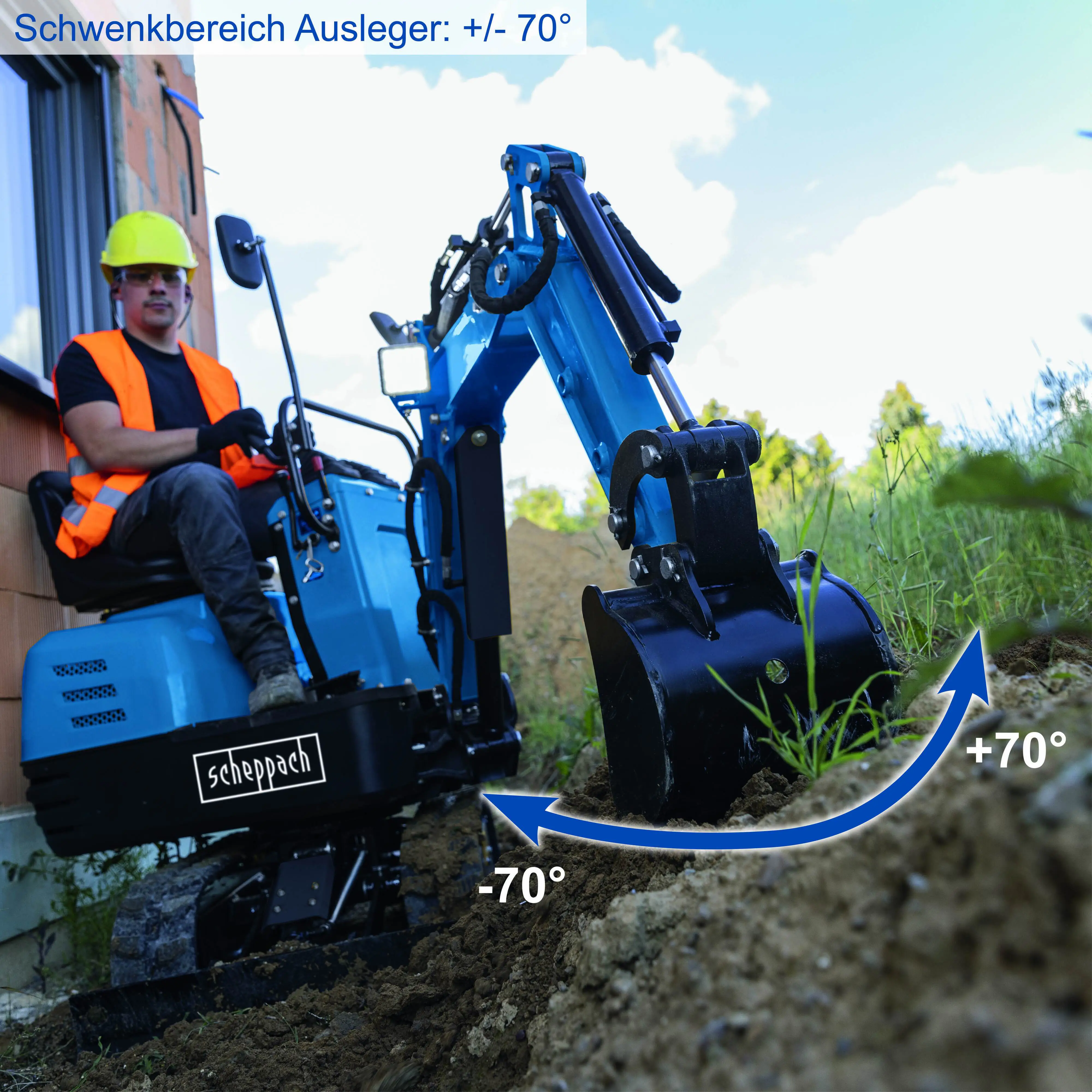 Scheppach Mini-Bagger EXC815 XXL Set inkl. Zubehör 69 cm Spurbreite