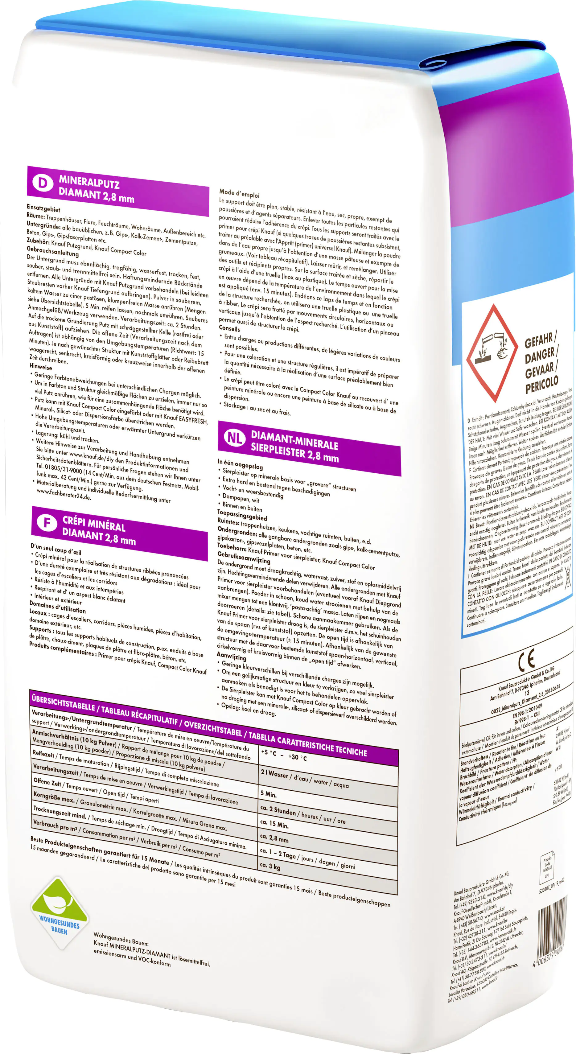 Knauf Mineralputz Diamant 10 kg 2,8 mm Körnung reinweiß